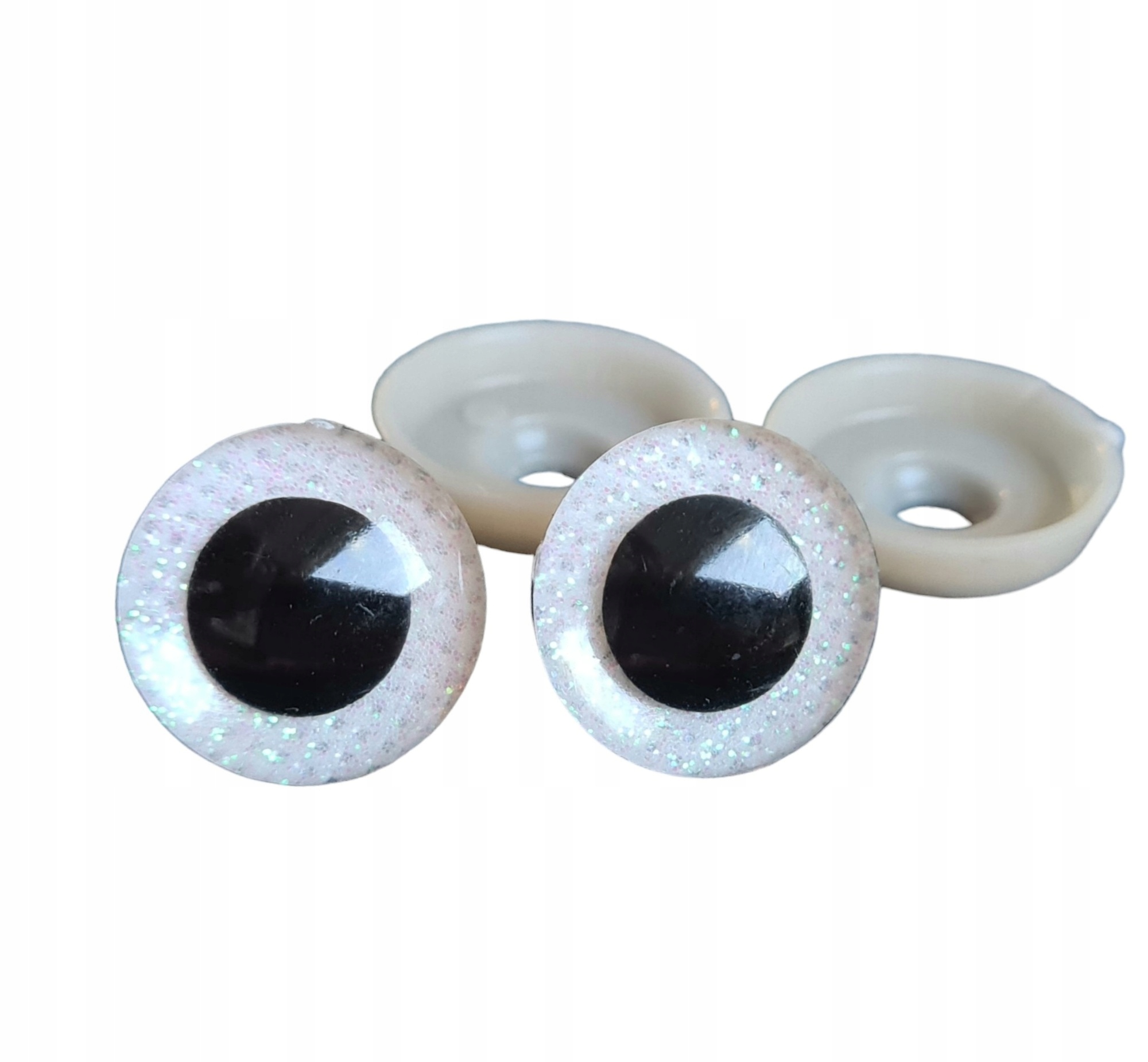 Oczka oczy do sówek z makramy maskotek brokatowe 20mm 2szt (1para) Białe