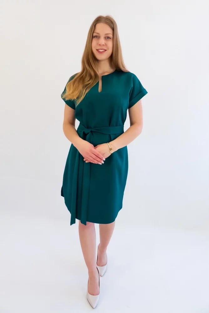 Elegantní Šaty s páskem Camilla Lahvově Zelená Barva 36
