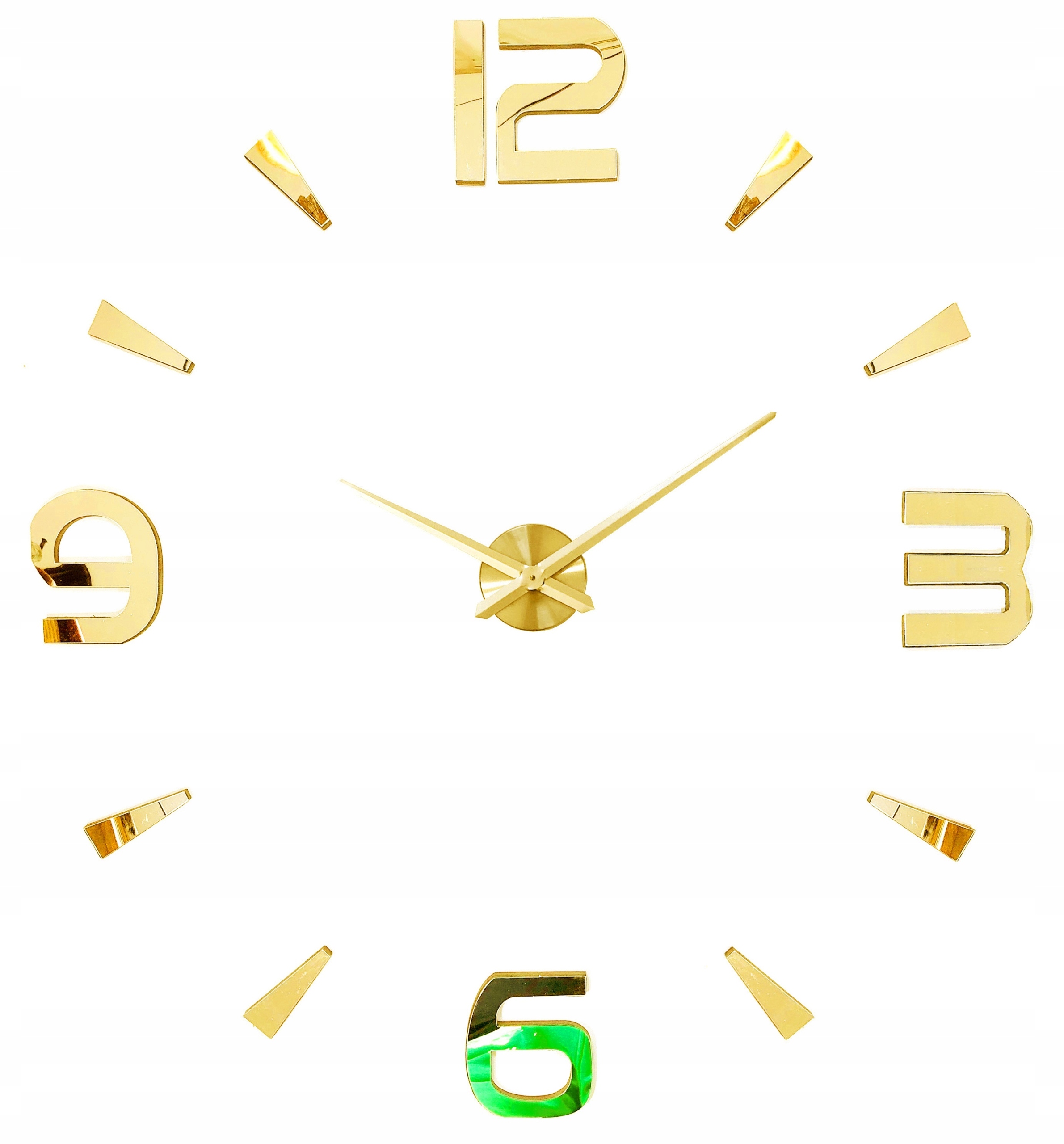 ZEGAR 3D ŚCIENNY ZŁOTY LUSTRZANY 3D naklejany na ścianę DUŻY DIY zegarek