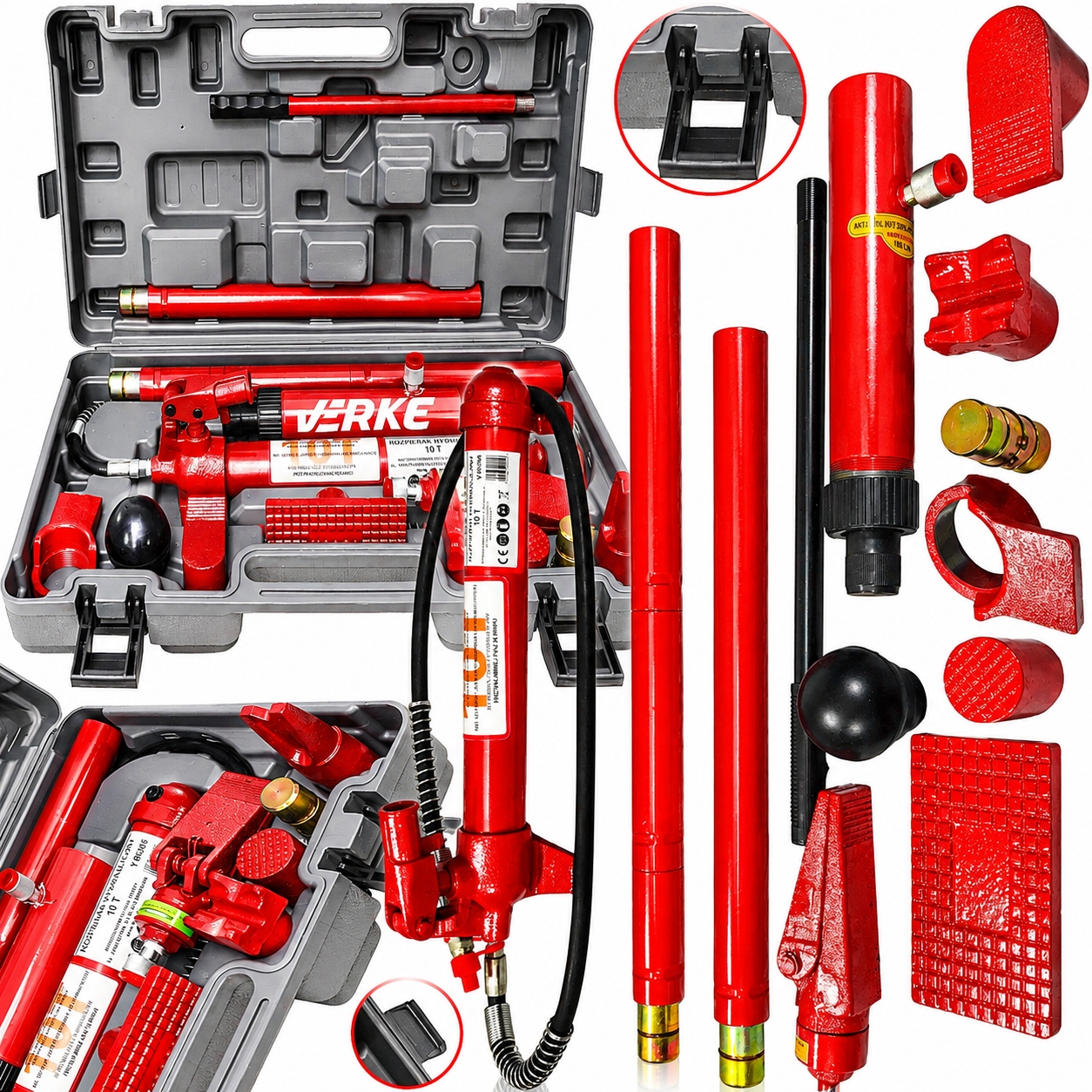Rozpierak Hydrauliczny 10T Ton Zestaw Blacharski Siłownik Pompa Akcesoria
