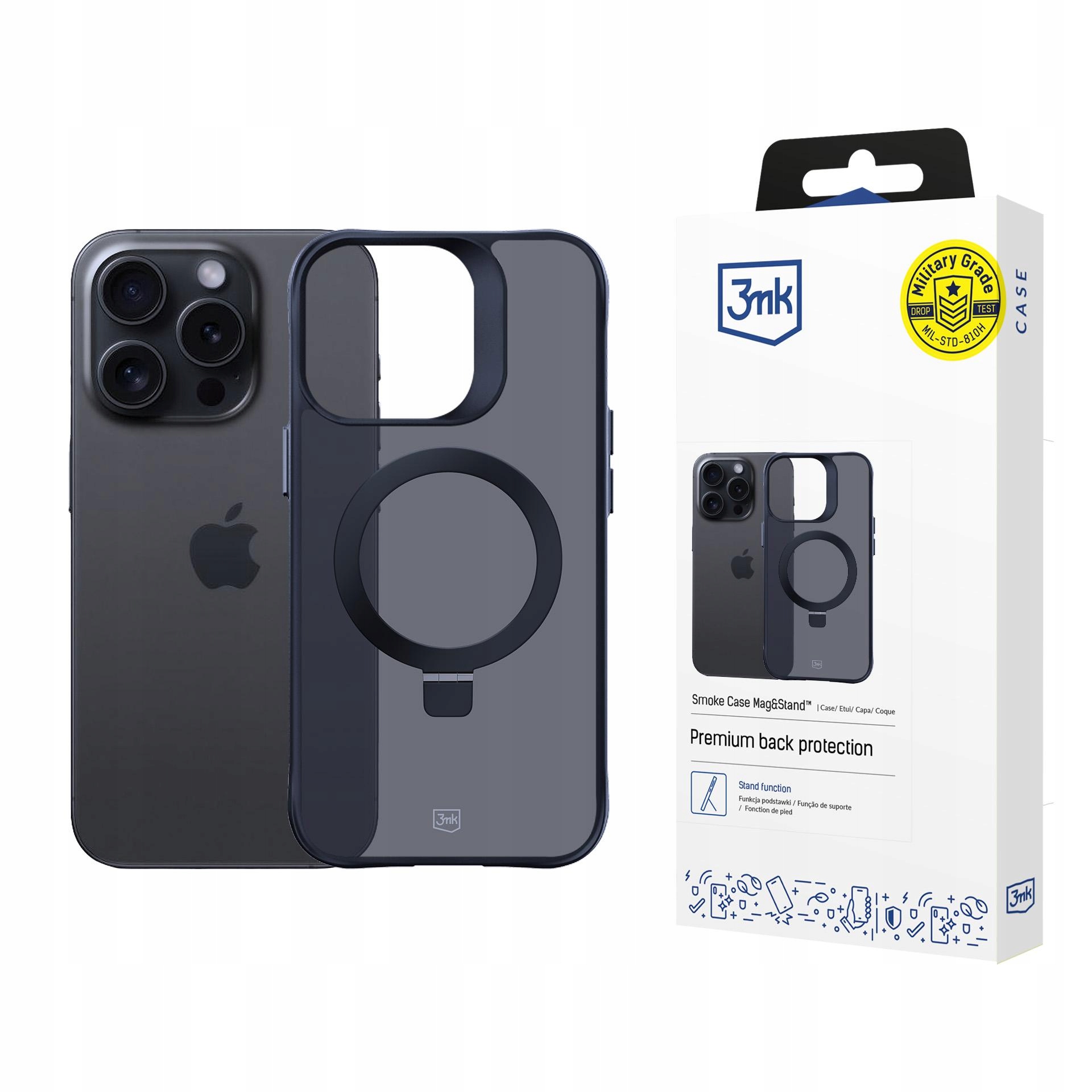 Etui 3mk Smoke Case Mag&Stand na Apple iPhone 15 pro max czarne 3mk