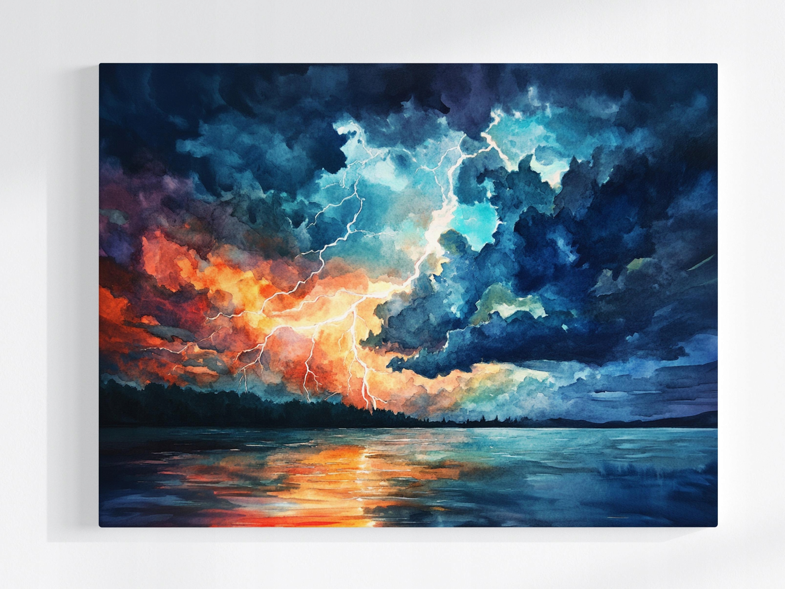 Obraz Na Plátně Canvas Krajina Jezero Řeka Voda Nebe Bouře Blesk 80x60