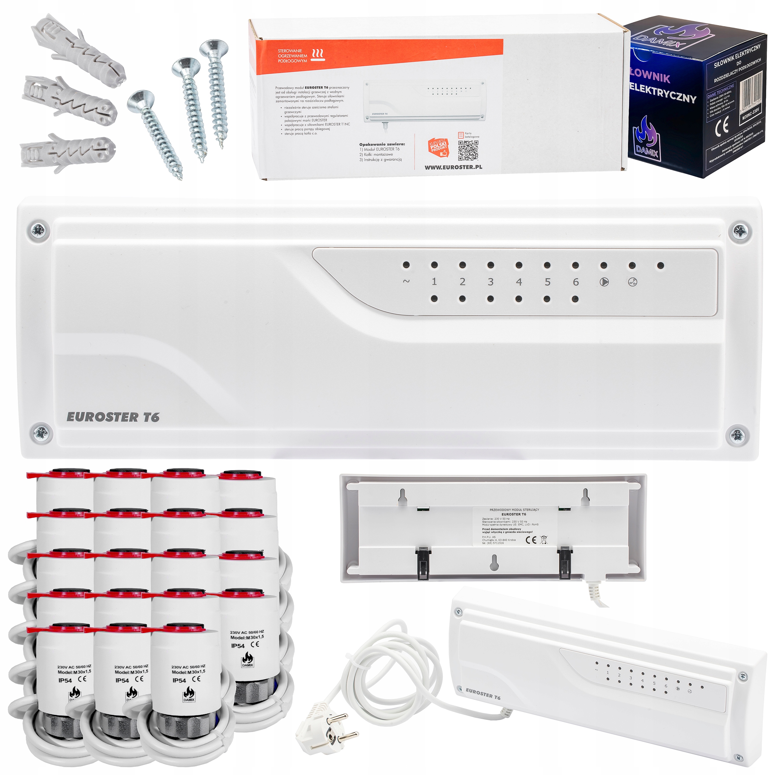 Sterownik Listwa Euroster T6 +19xSIŁOWNIK Termoelektryczny M30NC 230V Damix