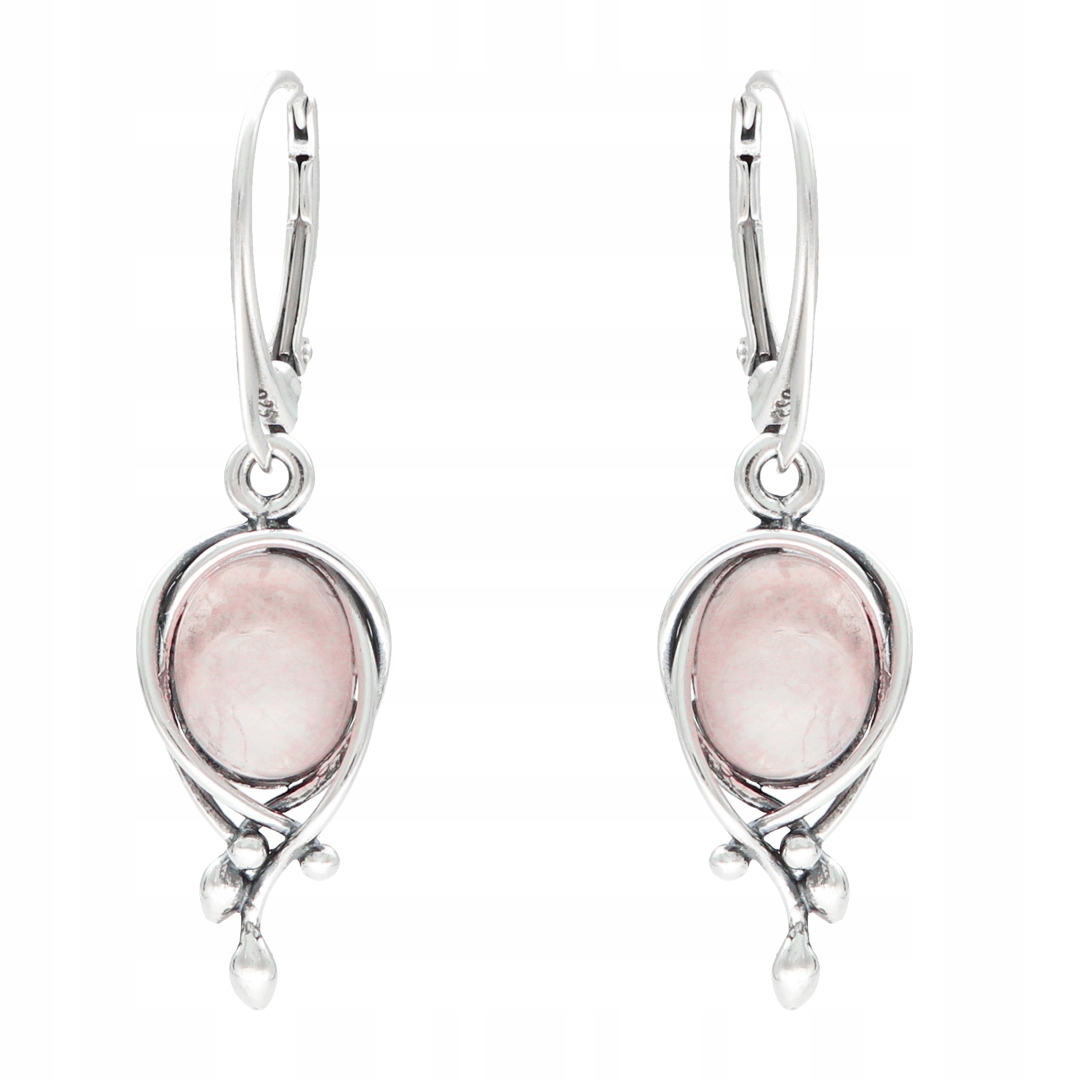 Náušnice oválné s růžovým křemenem stříbro