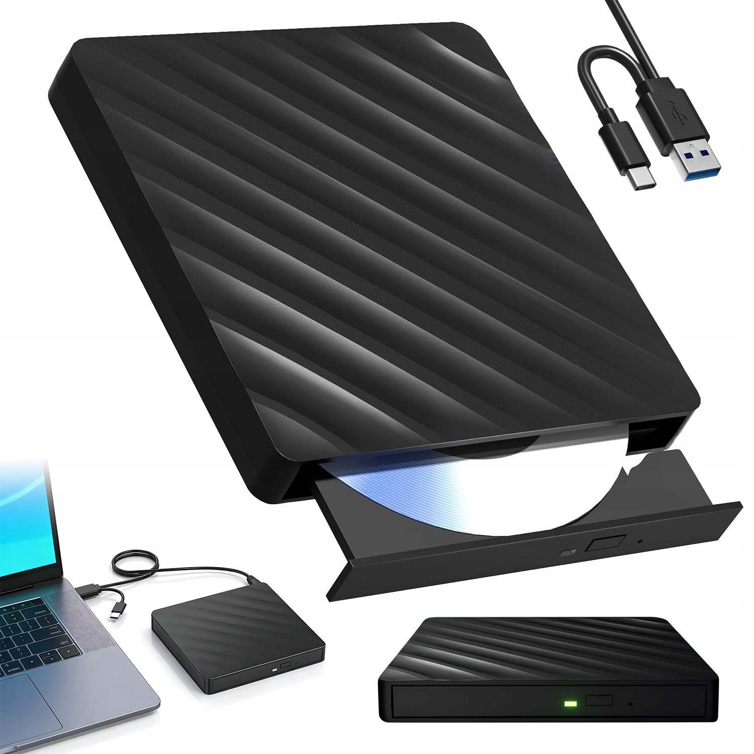 Nagrywarka Blu-ray 5W1 Usb 3.0 Typ C Do Pc Mac 2 Porty Usb 3.0 Czarna