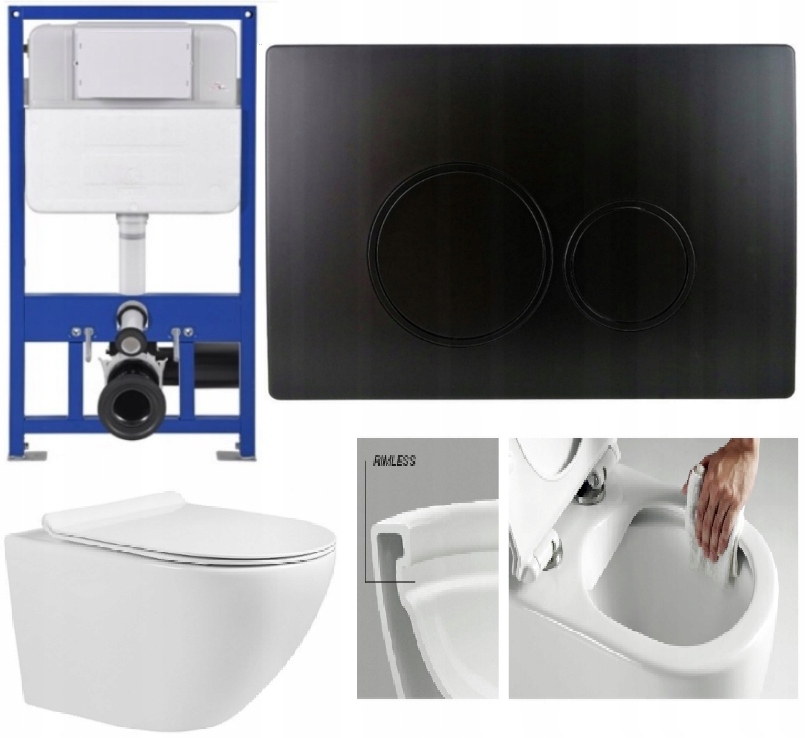 Stelaż do wc Slim 8cm głęboki miska m23 deska przycisk D2 czarny mat mata