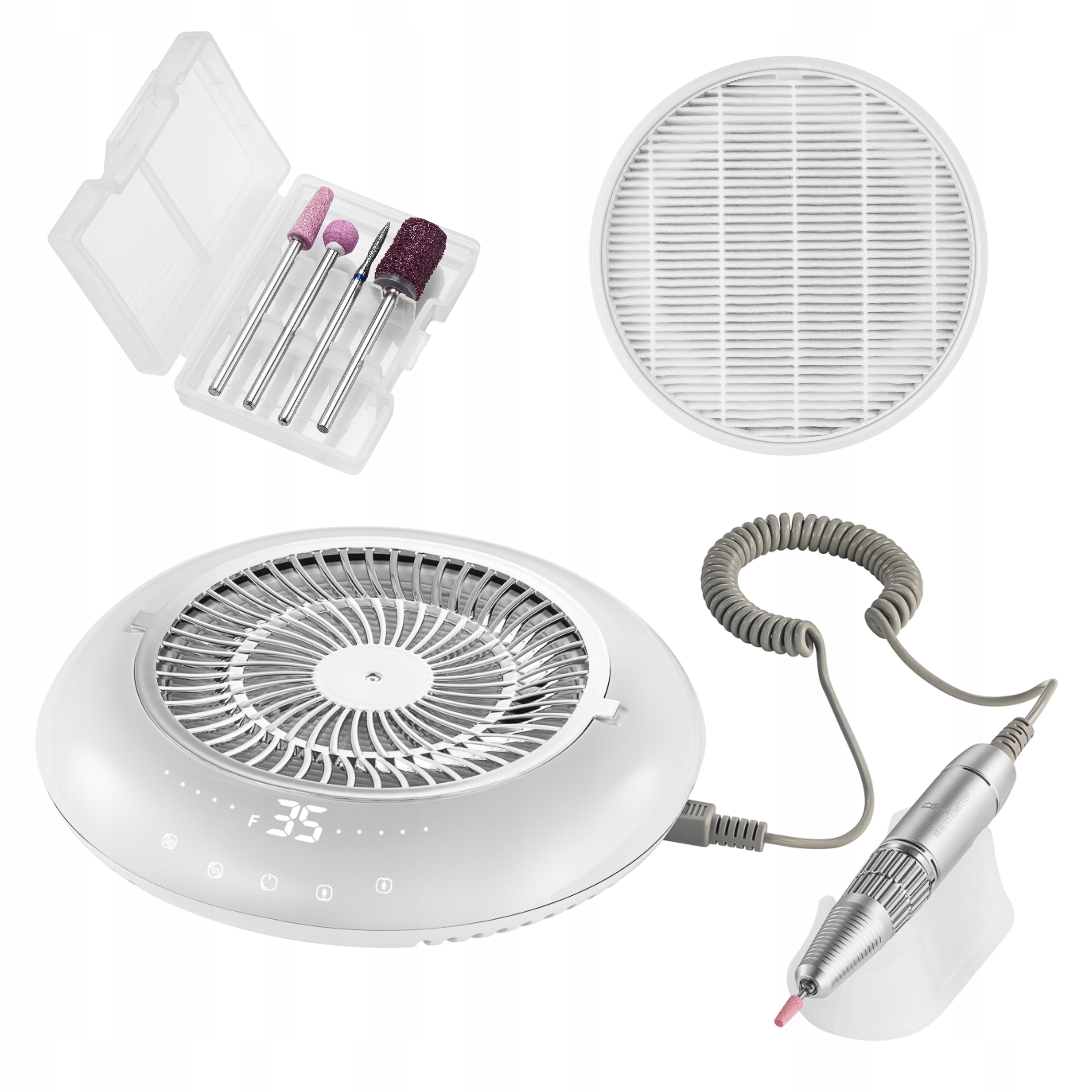 Frezarka do paznokci POCHŁANIACZ PYŁU MANICURE PEDICURE FILTR HEPA 65W 2w1