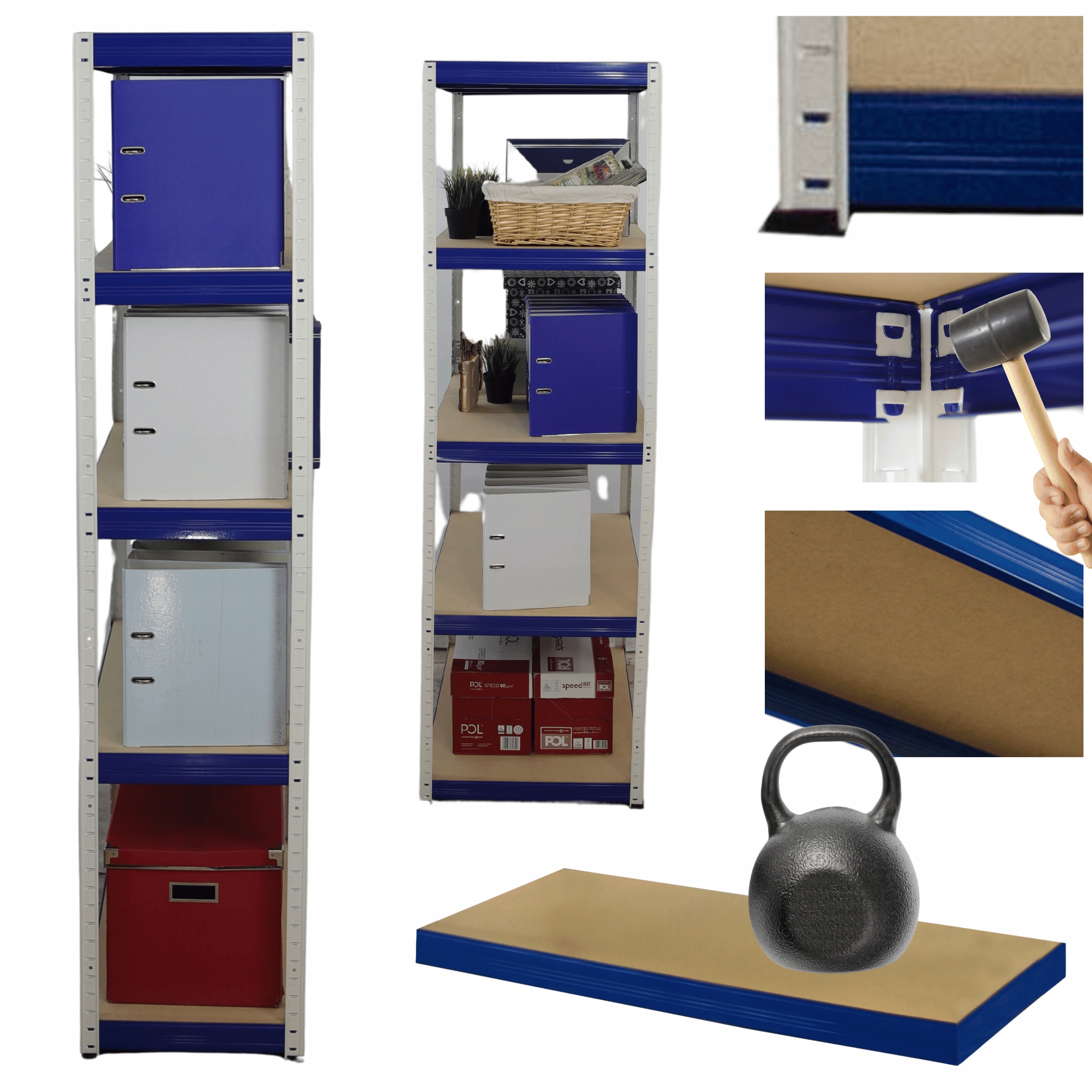 Kovový skladovací regál Helios 213x30x30 cm 5Px175 kg 300TYS Komb