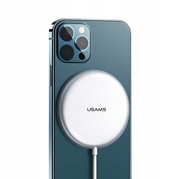 Usams Ład. indukcyjna CD160 magnetic 15W aluminiowa iPhone 12 srebrna