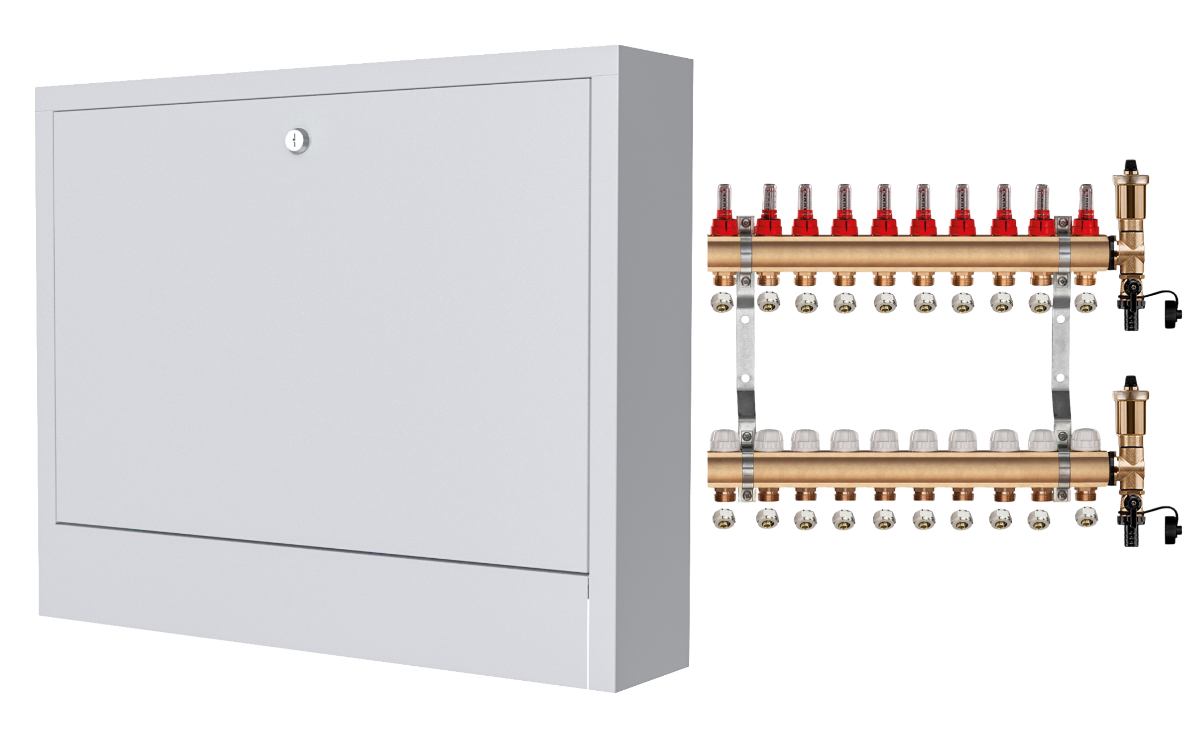 Mosazný Rozdělovač 10 Sekcí Spojky Nástěnná Krabička