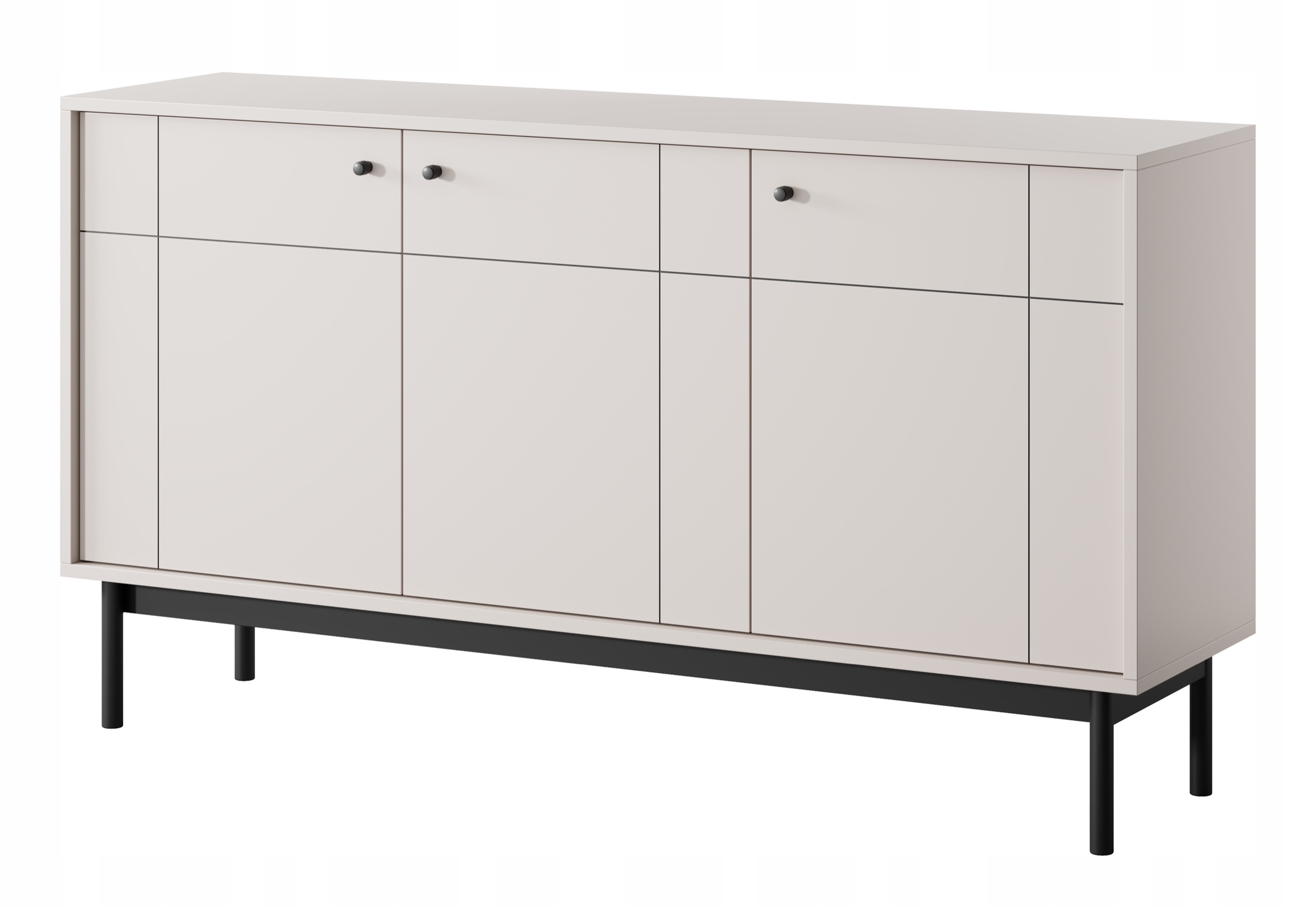 Třídveřová komoda Japandies 154 cm Šedá béžová