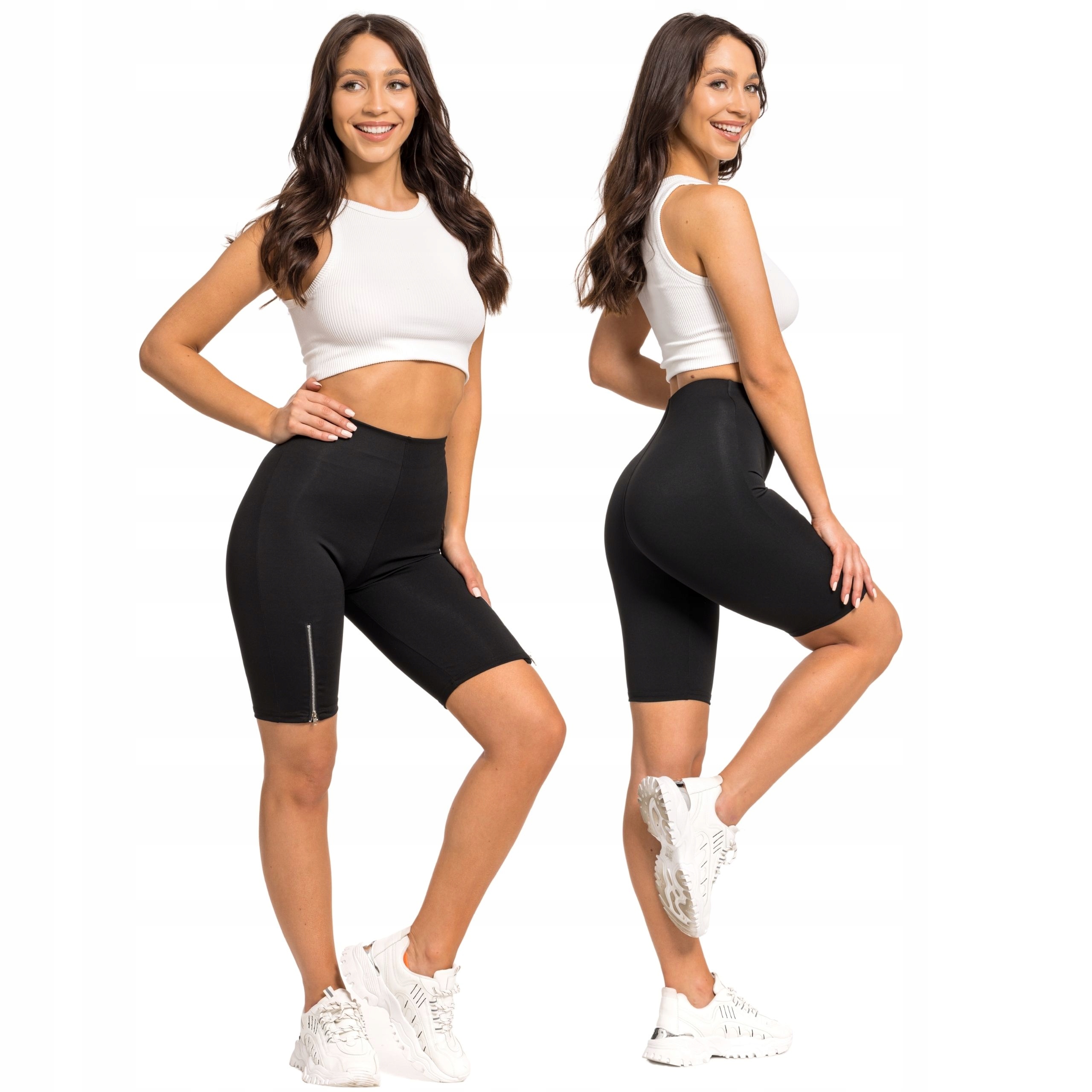 

Damskie Krótkie Legginsy Kolarki Z Suwakami L/XL