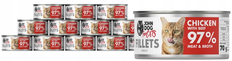 Levně For Cats mokré krmivo pro kočky Kuře S Hovězím Masem filé John Dog 12x70 g