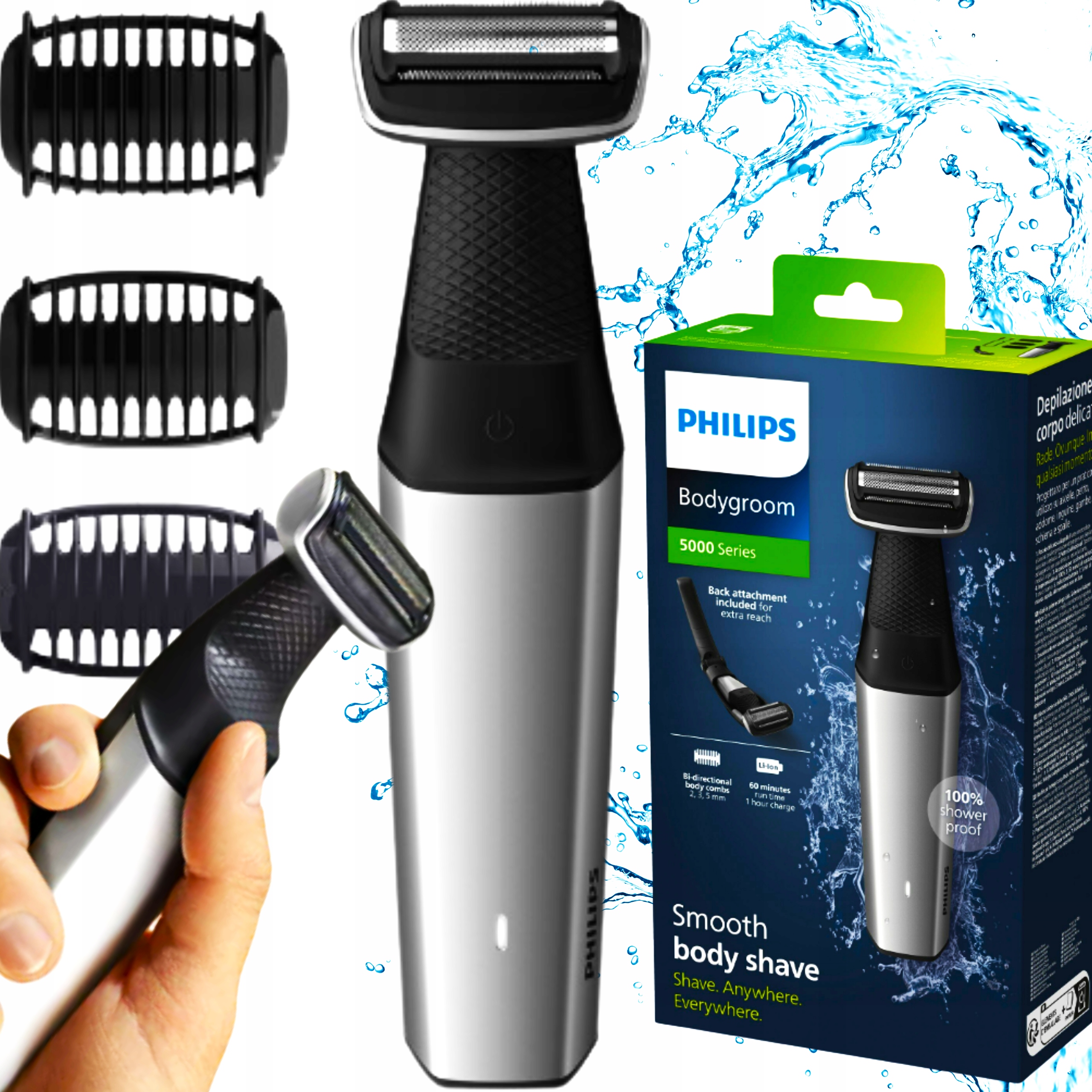 Bezprzewodowa Golarka Philips Wodoodporna Trymer Do Ciała I Nóg 3 Nasadki