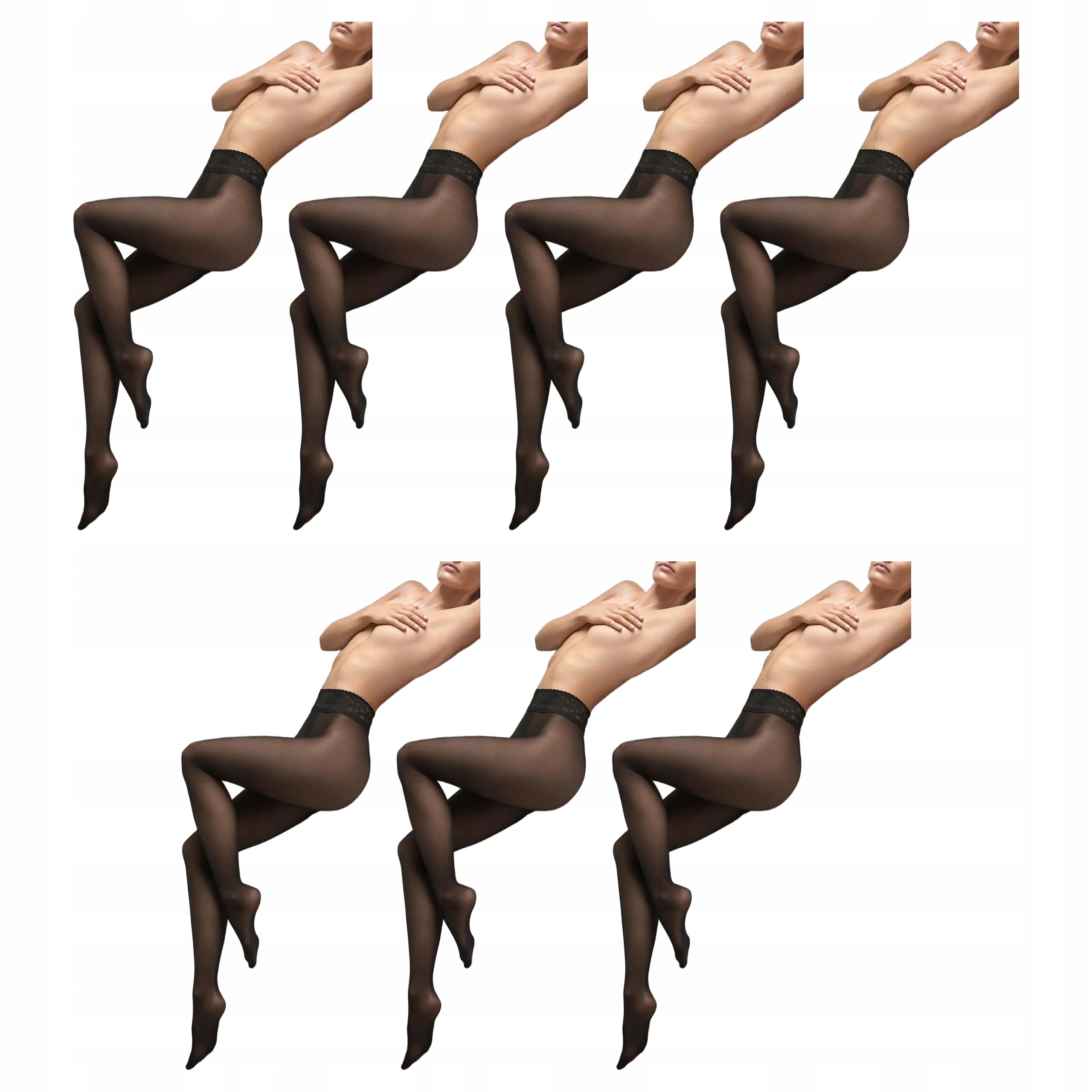 7 x Punčocháče 30 den bez kalhotek s krajkou Erotic Silk Marilyn Black 1/2