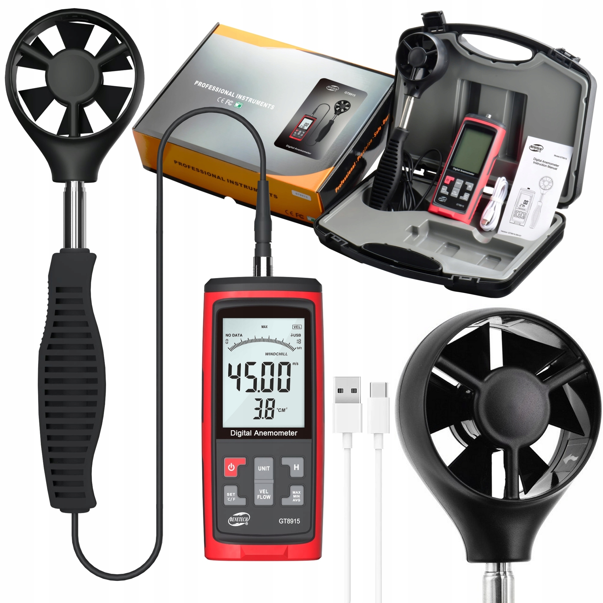 WIATROMIERZ ANEMOMETR MIERNIK WIATRU WILGOTNOŚCI OBJĘTOŚCI PRĘDKOŚCI TEMP.