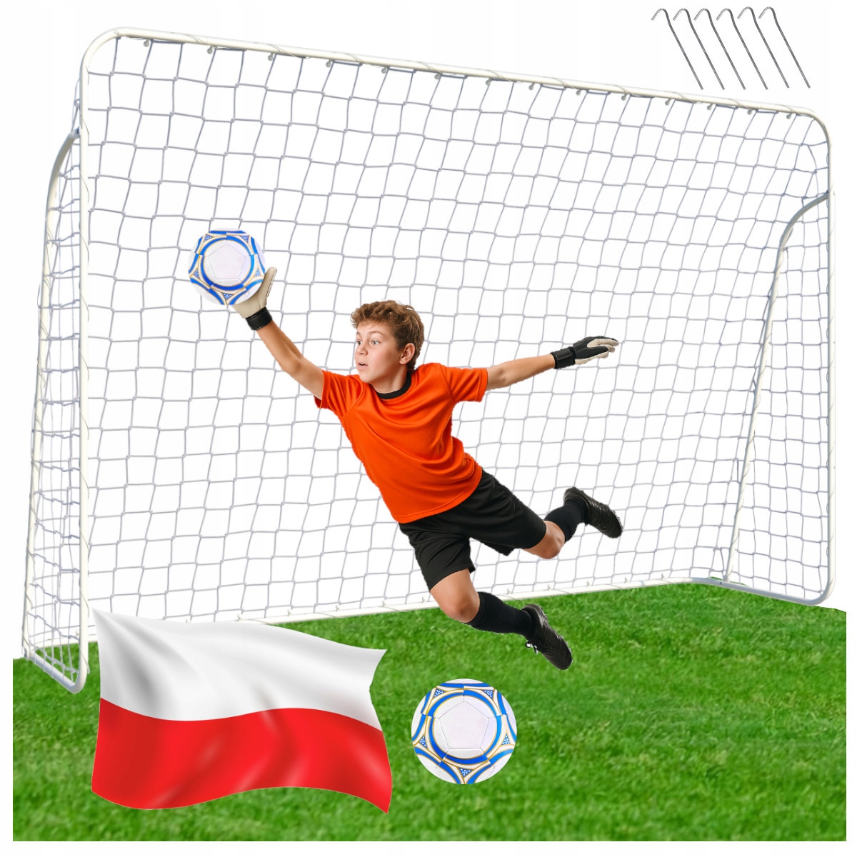 Fotbalová branka pro děti, přenosná, velká, kovová, skládací, 300 x 200 cm