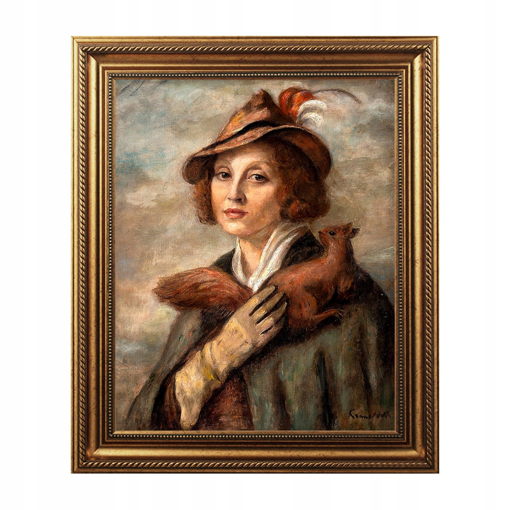 

Obraz Dama i wiewiórka rama złoty warkocz