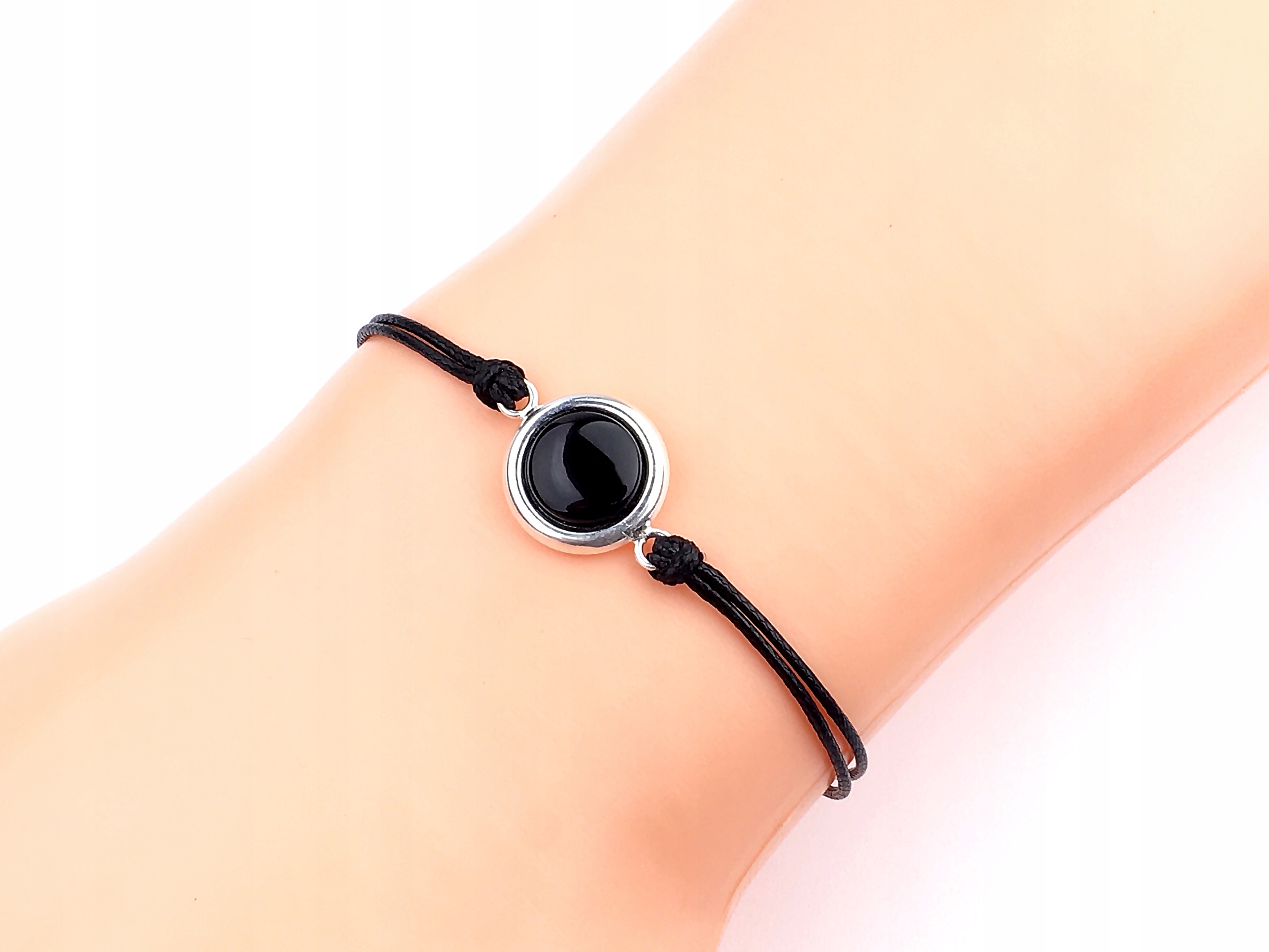 

bransoletka czarna z kamieniem onyks srebro pr925