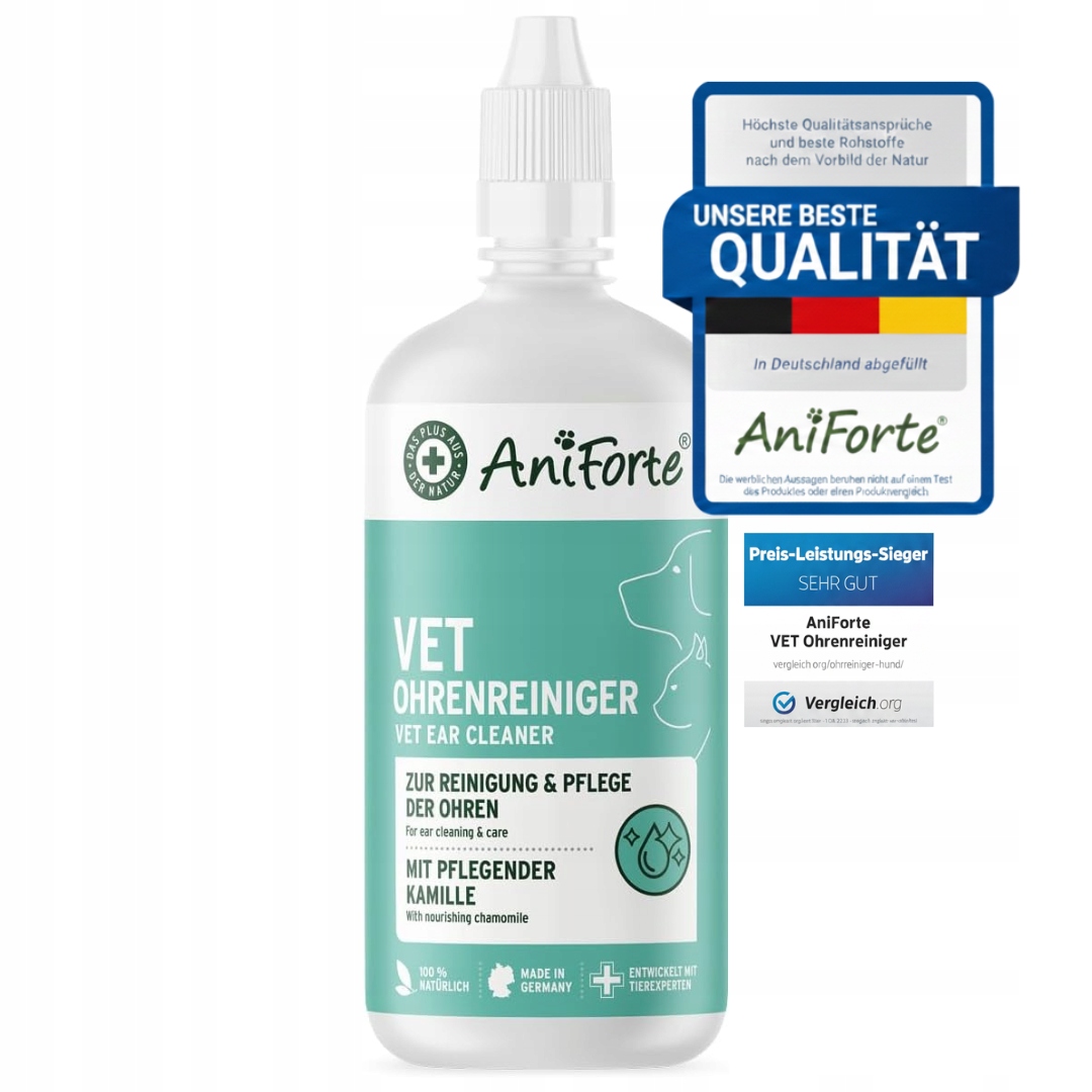 Levně AniForte Vet Heřmánkový Čistič Uší pro Zklidnění – Pro Psy, Kočky a Koně 250 ml