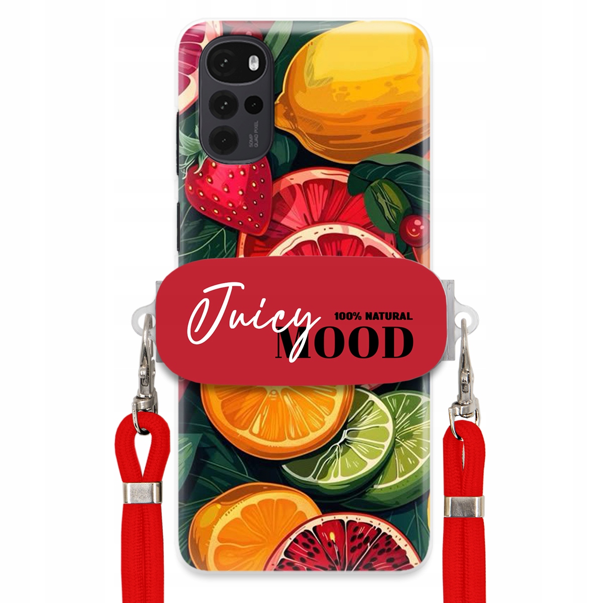 Puzdro pre Motorola G22 4G Červené Crossbody vodítko držiak Juice Mood Ovocie