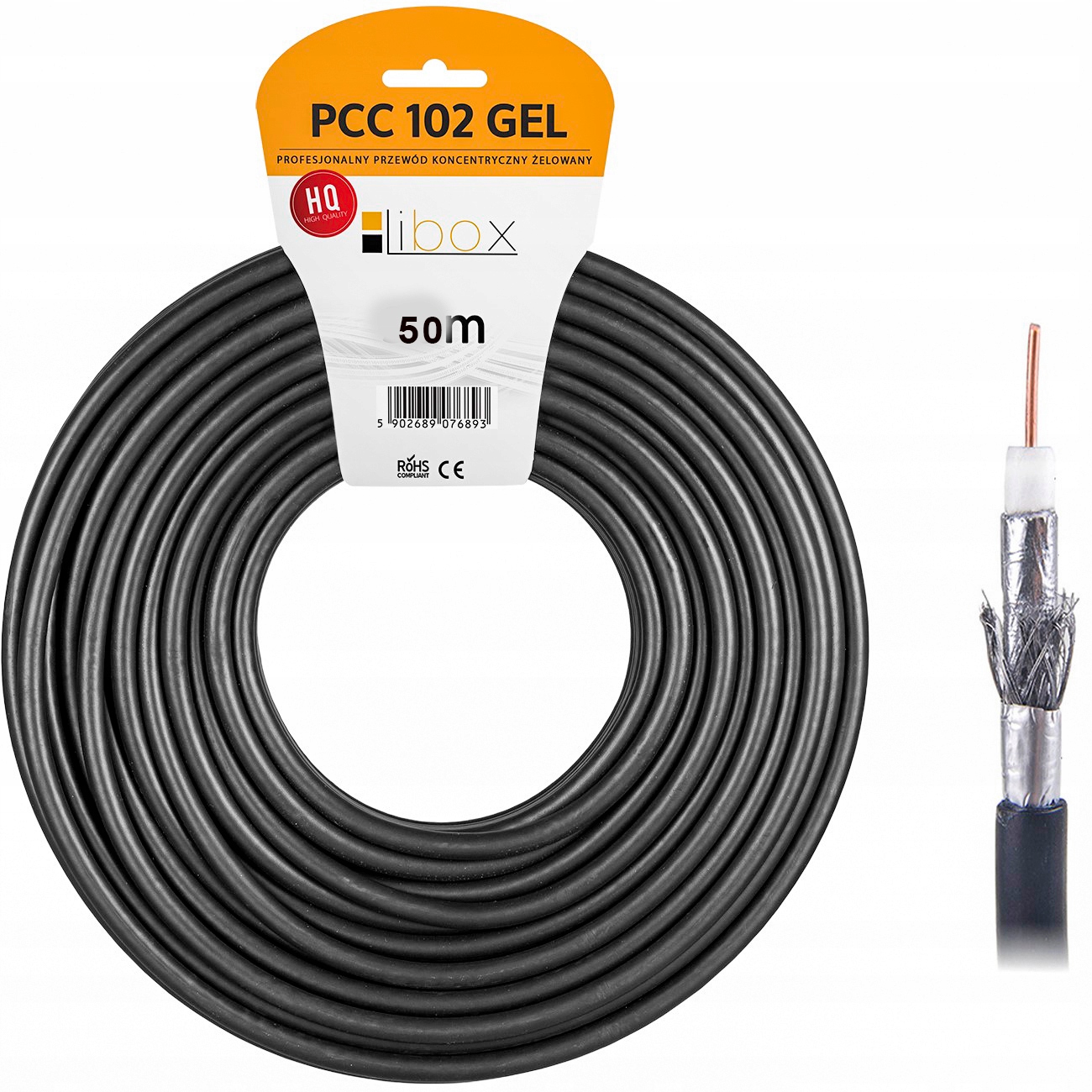 Anténní Koaxiální Kabel gel RG6U satelitní 50 m