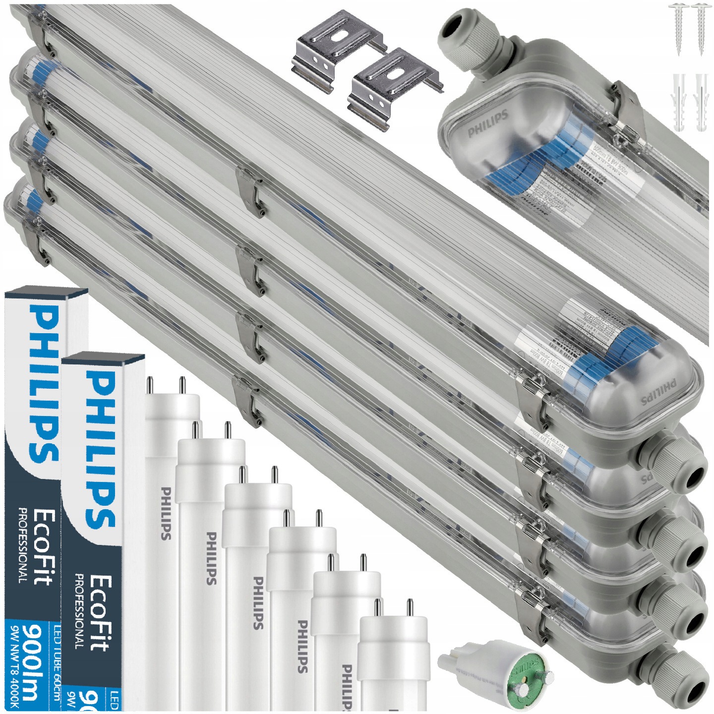 Hermetické Led svietidlo Philips 2x60 cm Lampa do garáže 18W Tuby Sada 4x