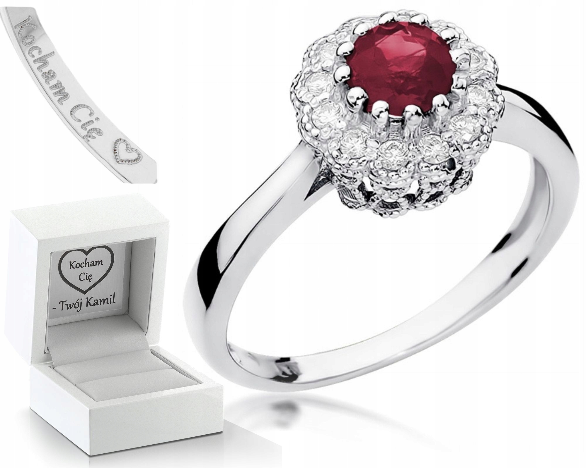 Prstýnek Rubín Brilianty 0,17 Ct Gravírování Bonus