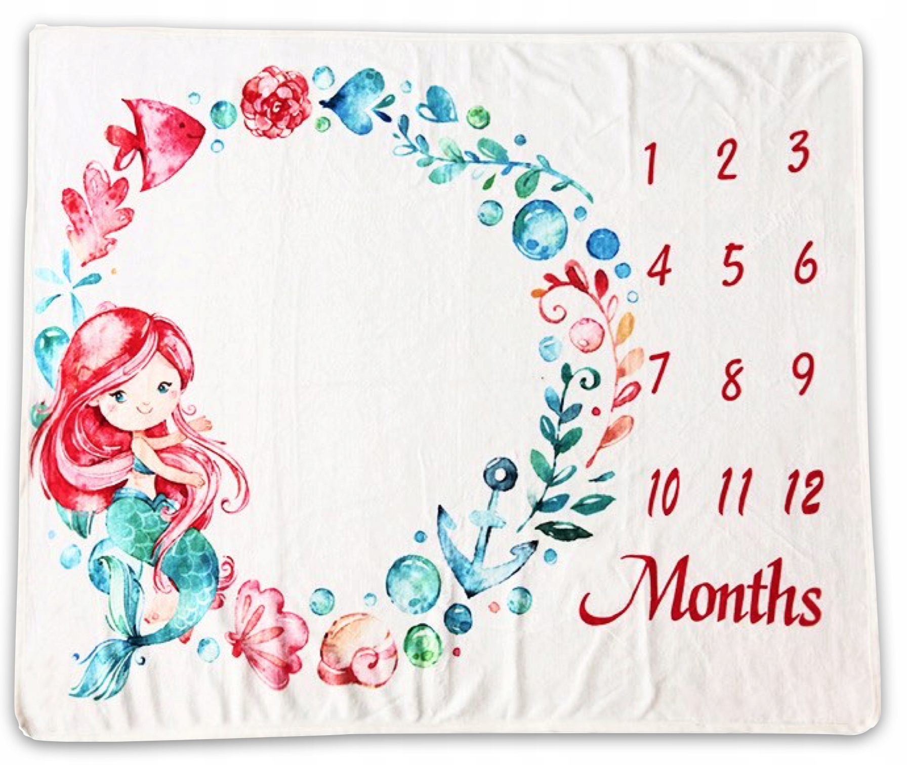 Foto kocyk dla dziewczynki syrenka + ramka serce Materiał płótno