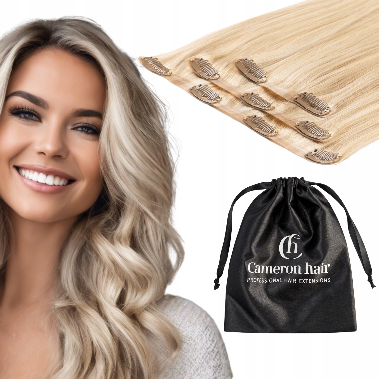 Přírodní bezešvé vlasy Clip In 40 cm 40 g #18/22 šampaňský blond pramínky