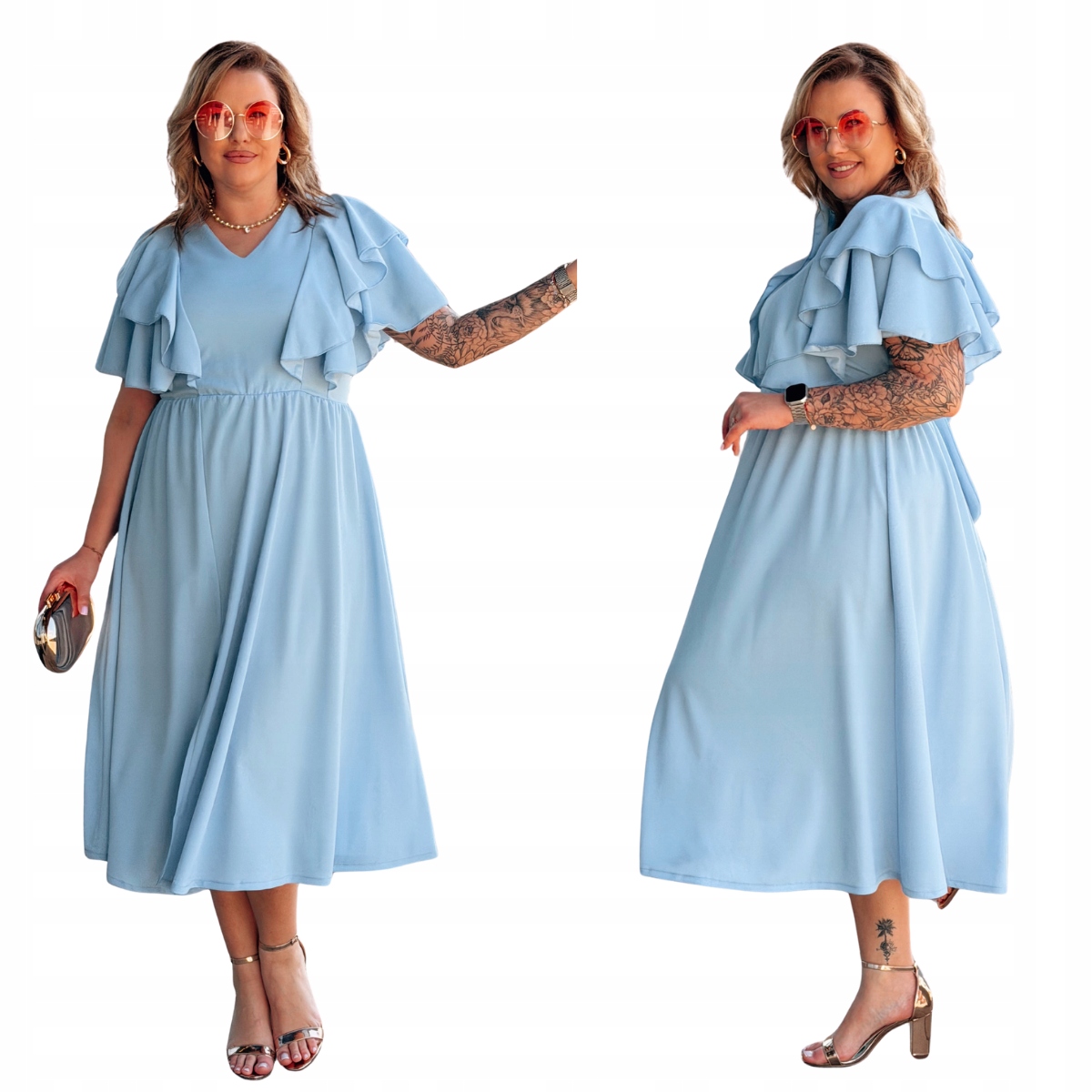 Sukienka Duże Rozmiary Plus Size Maxi Damska Cavaricci Na Wesele Błękitna