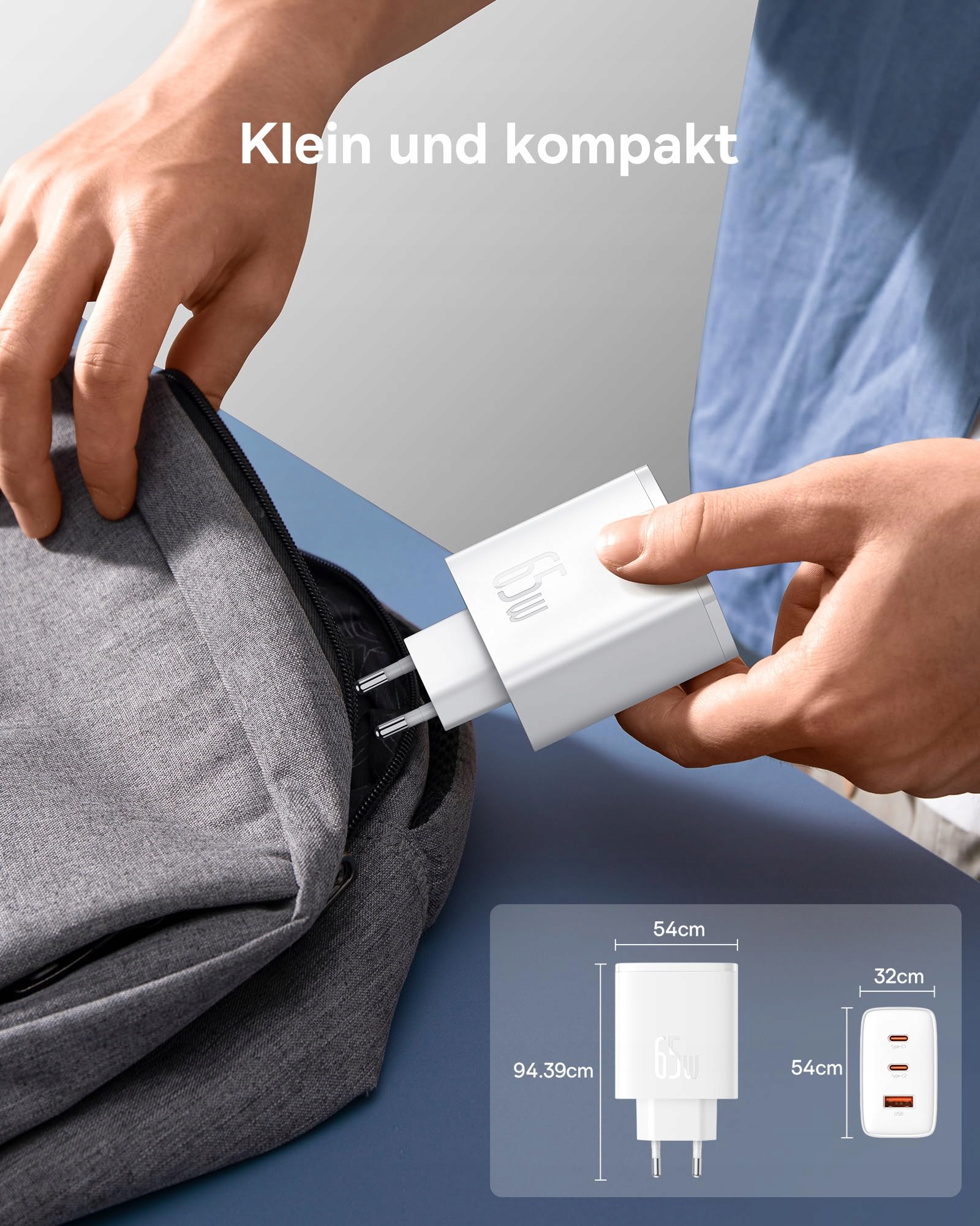 BASEUS Ładowarka USB C 65W 3-Port PD GaN Szybkie Ładowanie MacBook — miniatura 7
