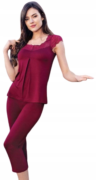 Bordó Pyžamo Z Viskózy Krajka Elastické Pyžamo Viskóza S Krajkou 3XL
