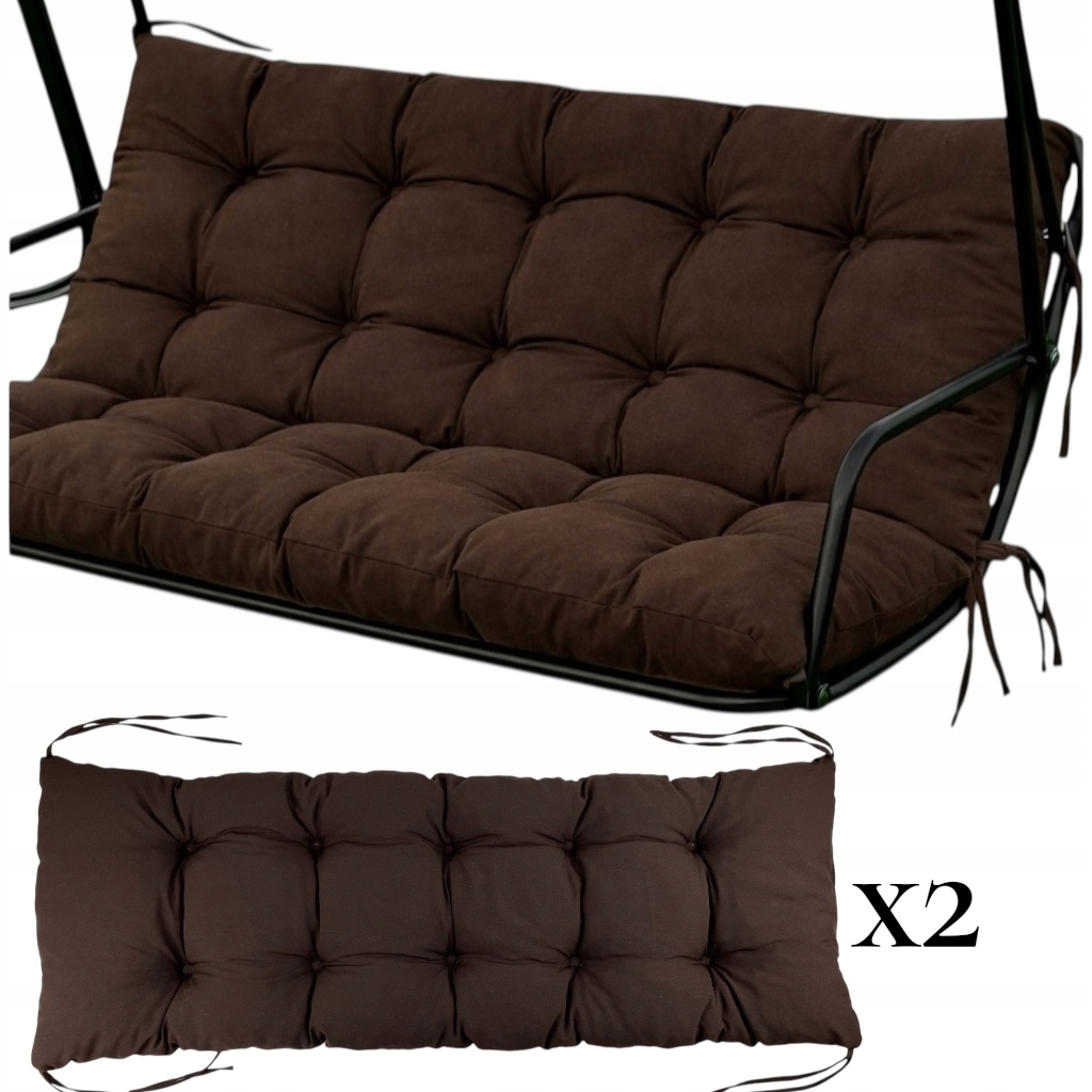 Polštáře na zahradní houpačku 150x50, sada 2 ks, hnědá barva