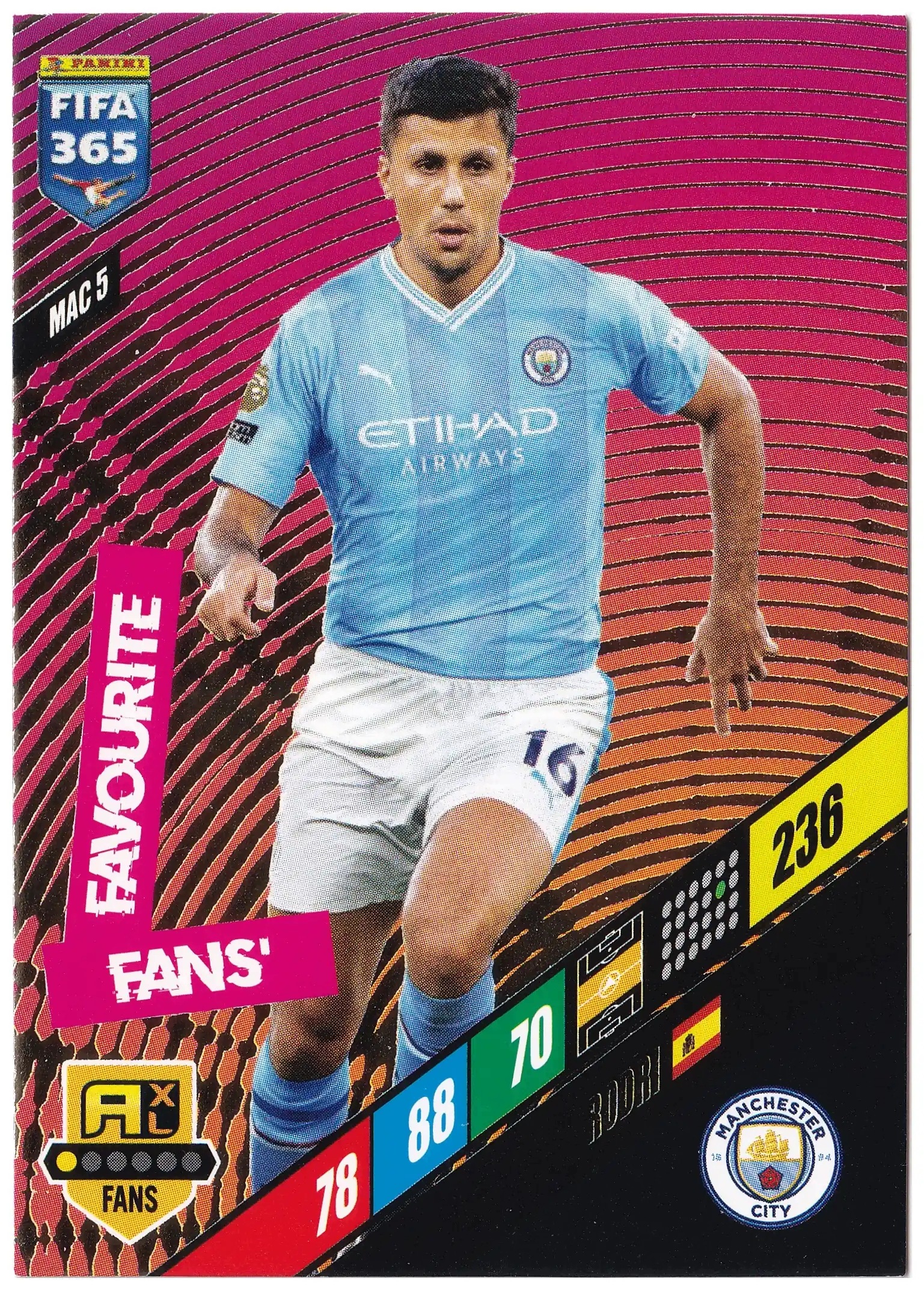 #MAC5 Rodri Panini Adrenalyn XL Fifa 365 2024 Fans' Favourite