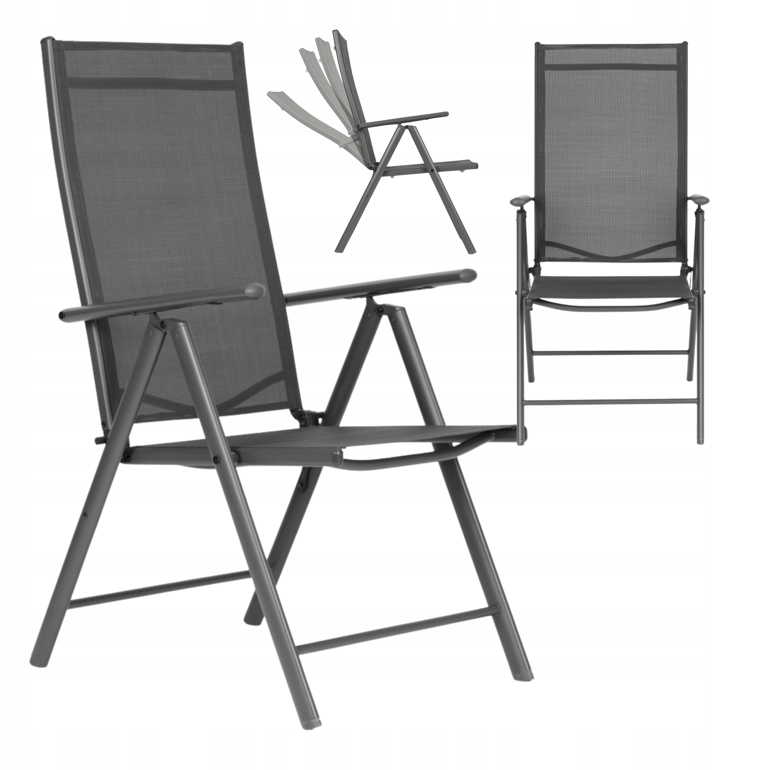 Zahradní skládací židle s nastavitelnou 7 polohovou ocelí, šedá, balkon, terasa