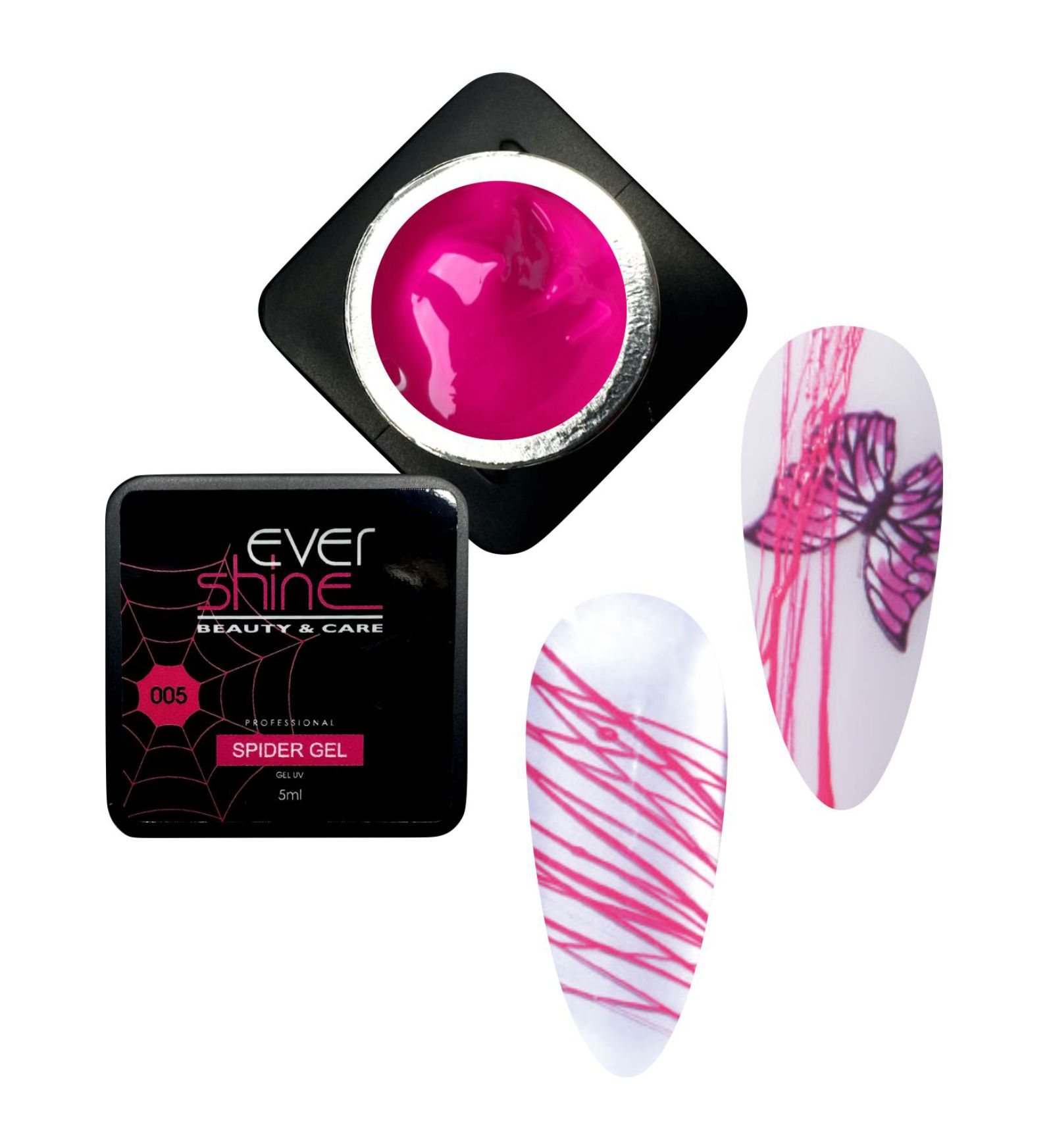 SPIDER GEL NEON RÓŻ ŻEL DO ZDOBIEŃ NAIL ART WZORY LINIE EVERSHINE 5ML