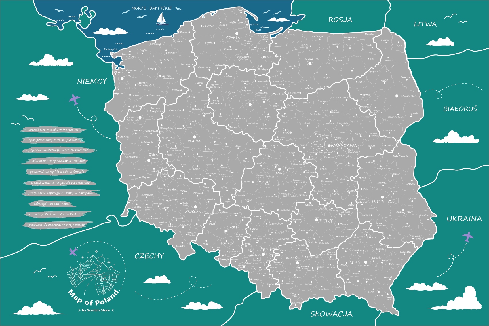

Mapa Polski zdrapka Srebrna
