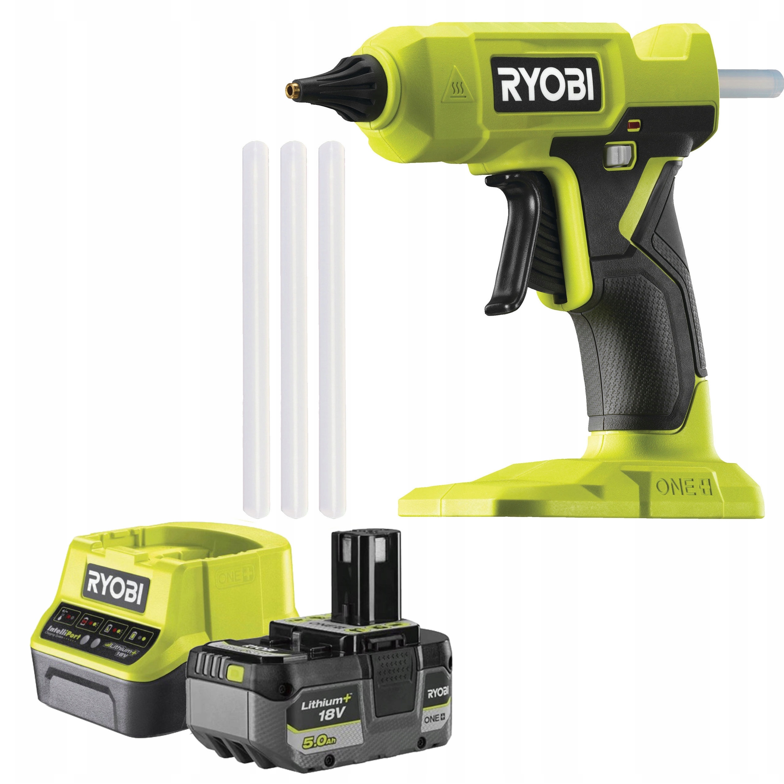 Pistole Na Lepení Lepidla Za Tepla Ryobi RGLU18-0 200°C 11 mm Nabíječka 5 Ah