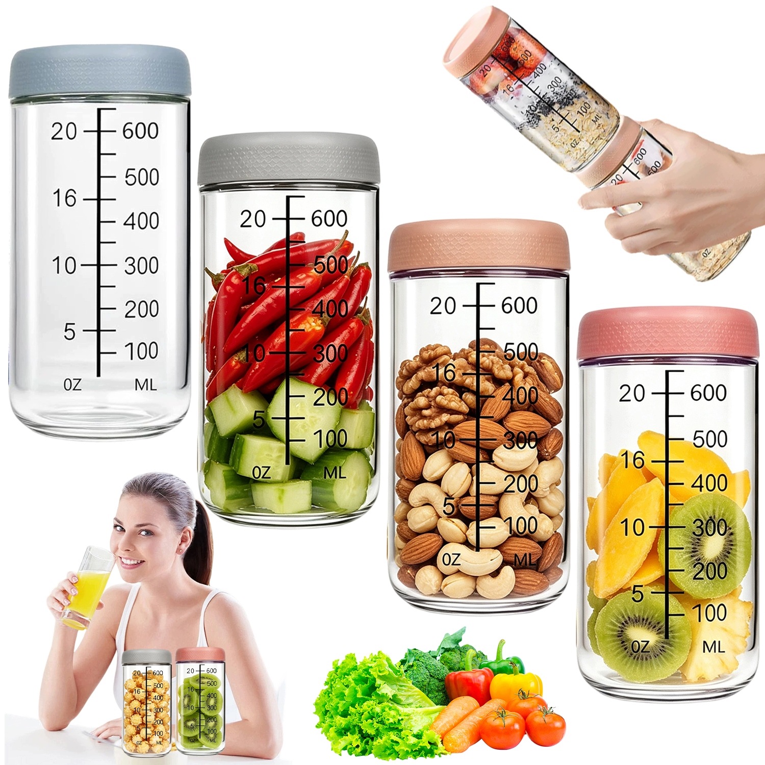 Skleněné Nádoby Sklenice Sada 4 Hermetických Kusů 750 ML