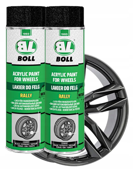 Lakier do felg samochodowych Rally czarny metalic 2x500 ml Boll