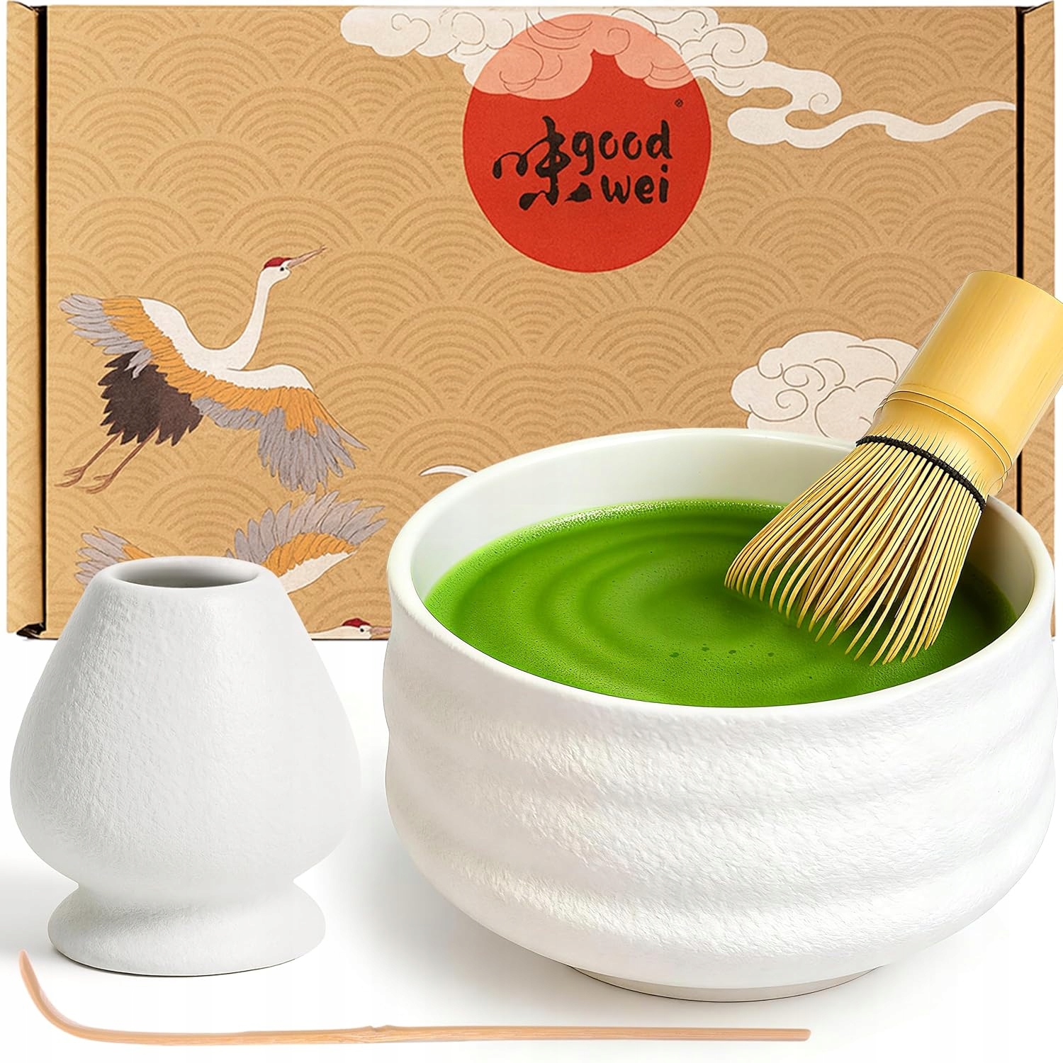 Goodwei Matcha Chawan šlehací metla s rukojetí 80 tyčinek 430 ml Miyuki keramika