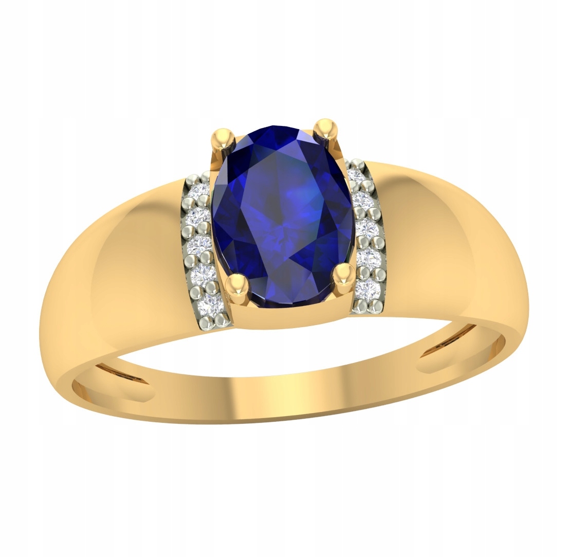 Široký Zlatý Prstýnek 585 Syntetický Safír