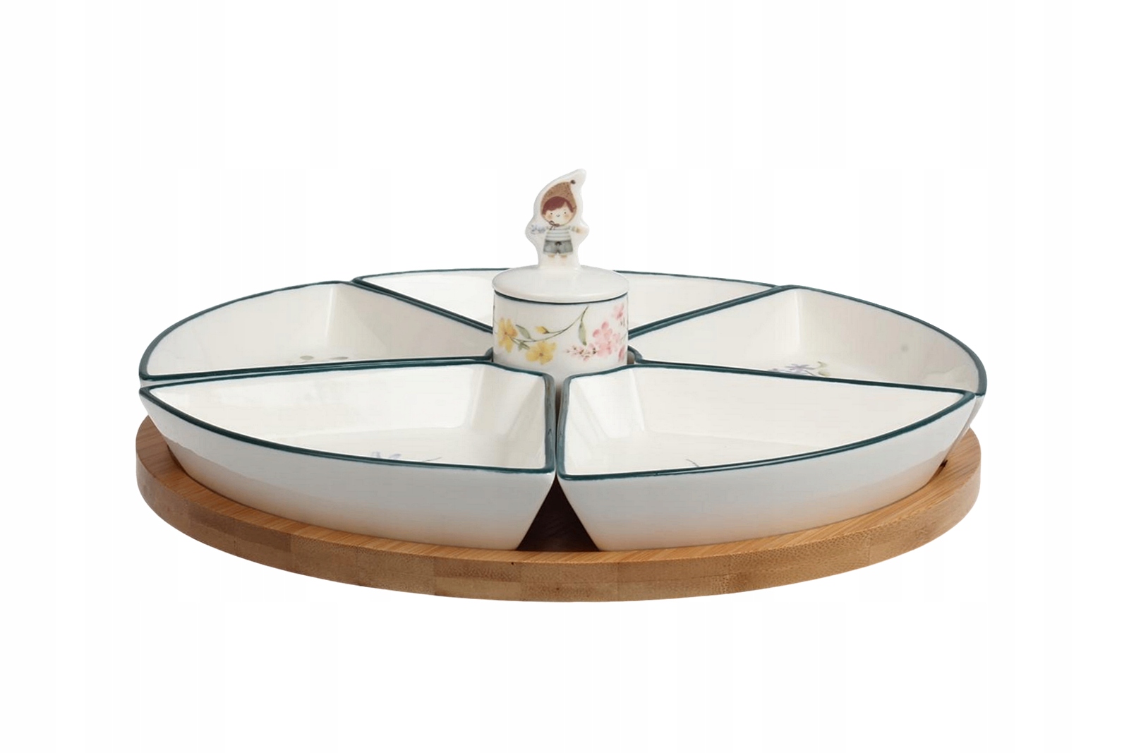 Podnos Keramická Otočná Na Bambusu 27,5 CM 7 Ks Paní Květinka