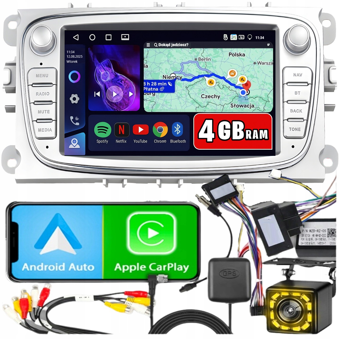 Autorádio pro Ford Mondeo MK4 Focus MK2 MK3 Galaxy CarPlay WiFi Gps