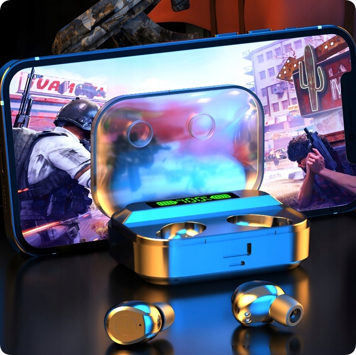 SŁUCHAWKI BEZPRZEWODOWE BLUETOOTH 5.3 STEROWANIE DOTYK MIKROFON + POWERBANK Model M7