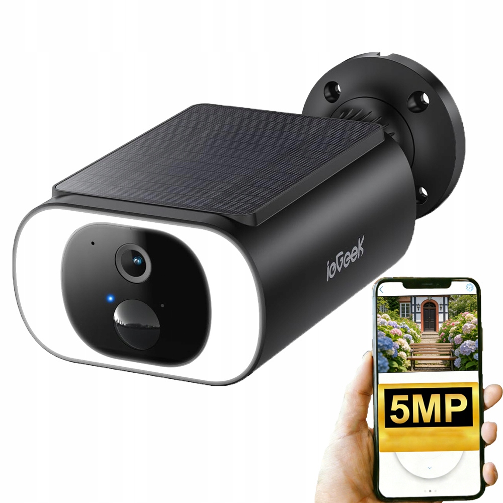 2K 5MPX venkovní monitorovací kamera se solárním panelem, bezdrátová