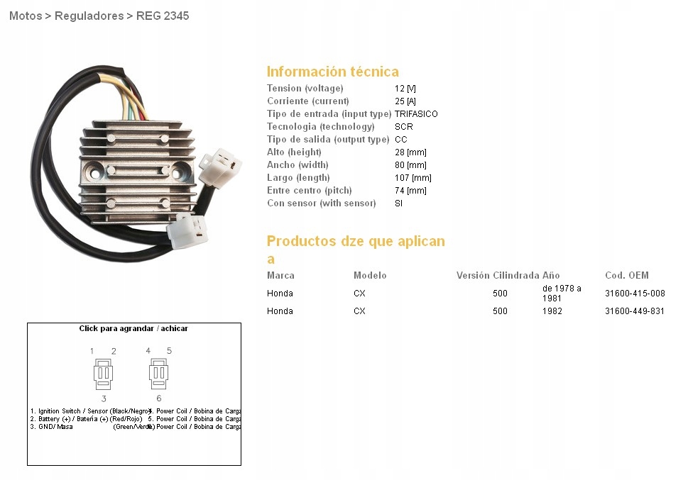 Regulátor Napätia Dze Honda CX500 78-82, CX500 Turbo (31600-415-008, 31600