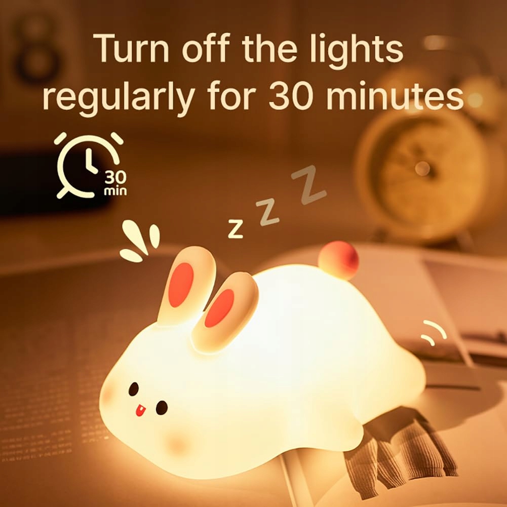 URAQT Silikonowa Lampka Nocna Dla Dzieci Królik LED USB Dotykowa Regulacja — miniatura 7