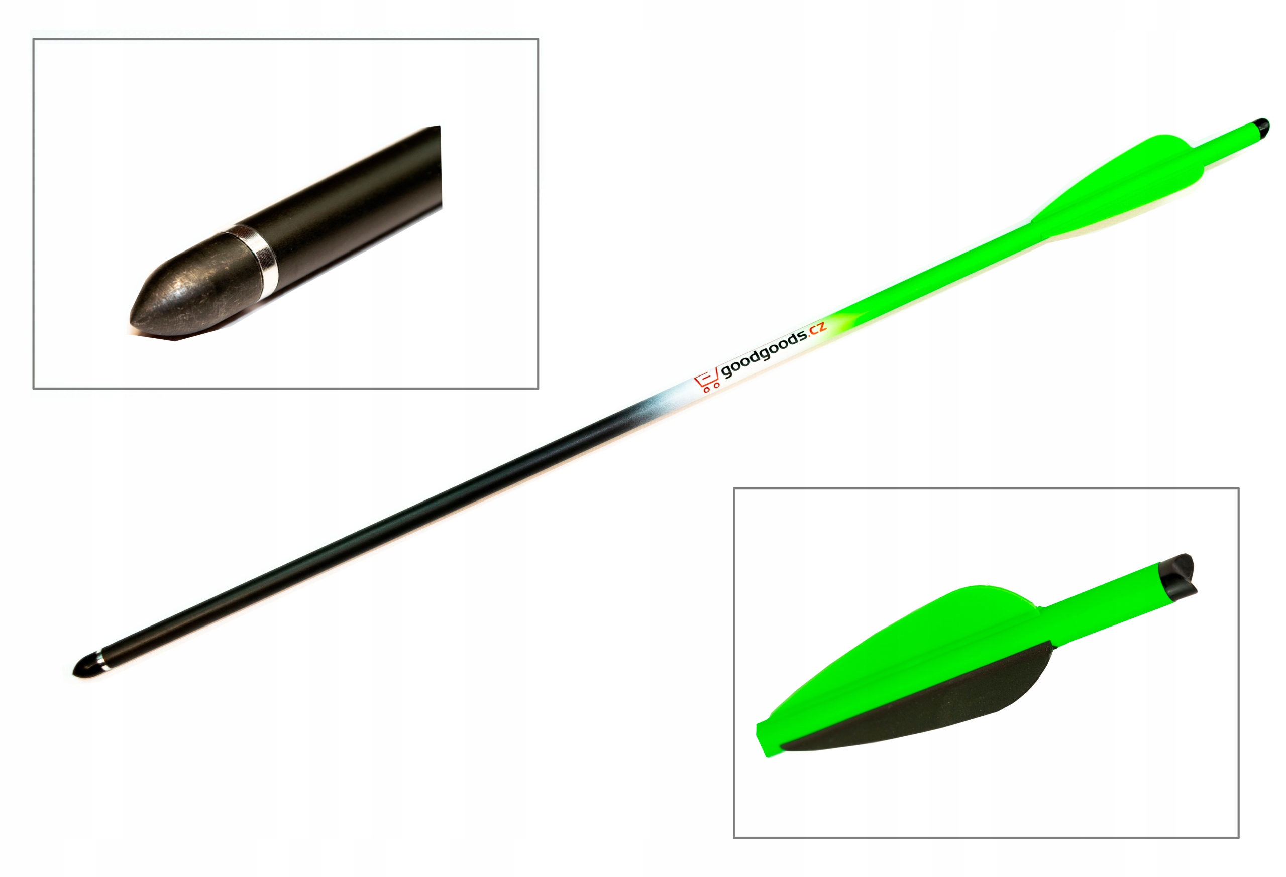 Bełt z karbonu 22" do kuszy z wymiennym grotem 9mm x 55,8cm, zielony
